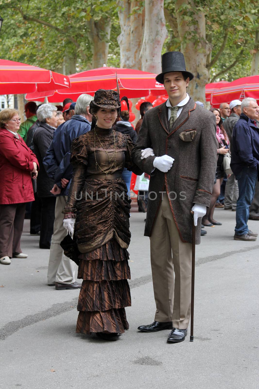 The event Zagreb Time Machine, there was a promenade of the old city costumes from the 19th century on Sep 28, 2013 in Zagreb, Croatia.