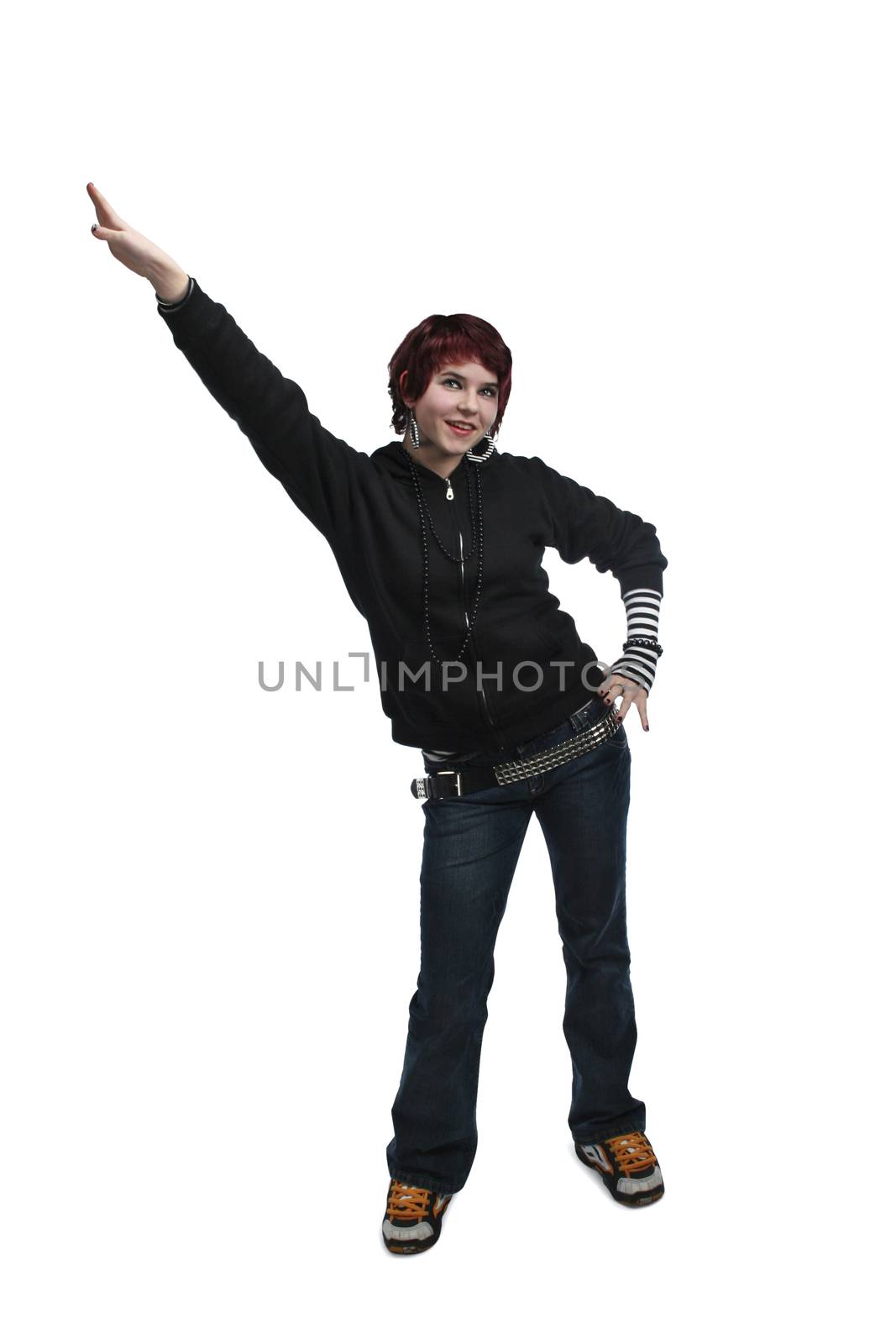 Young Gothic Woman Dancing Over White Background
