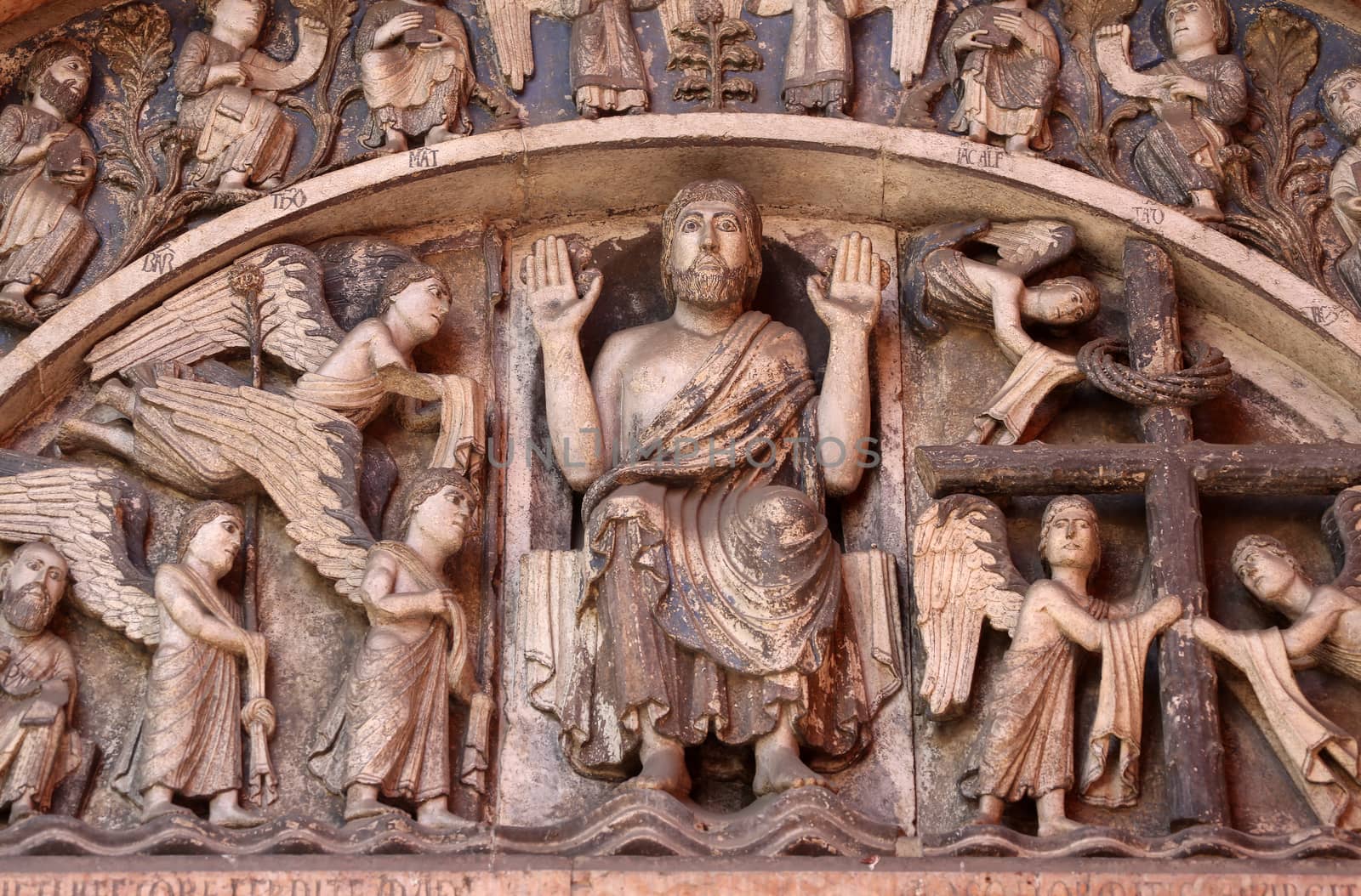Christ in Majesty. Tympanum of the Baptistery in Parma, Italy