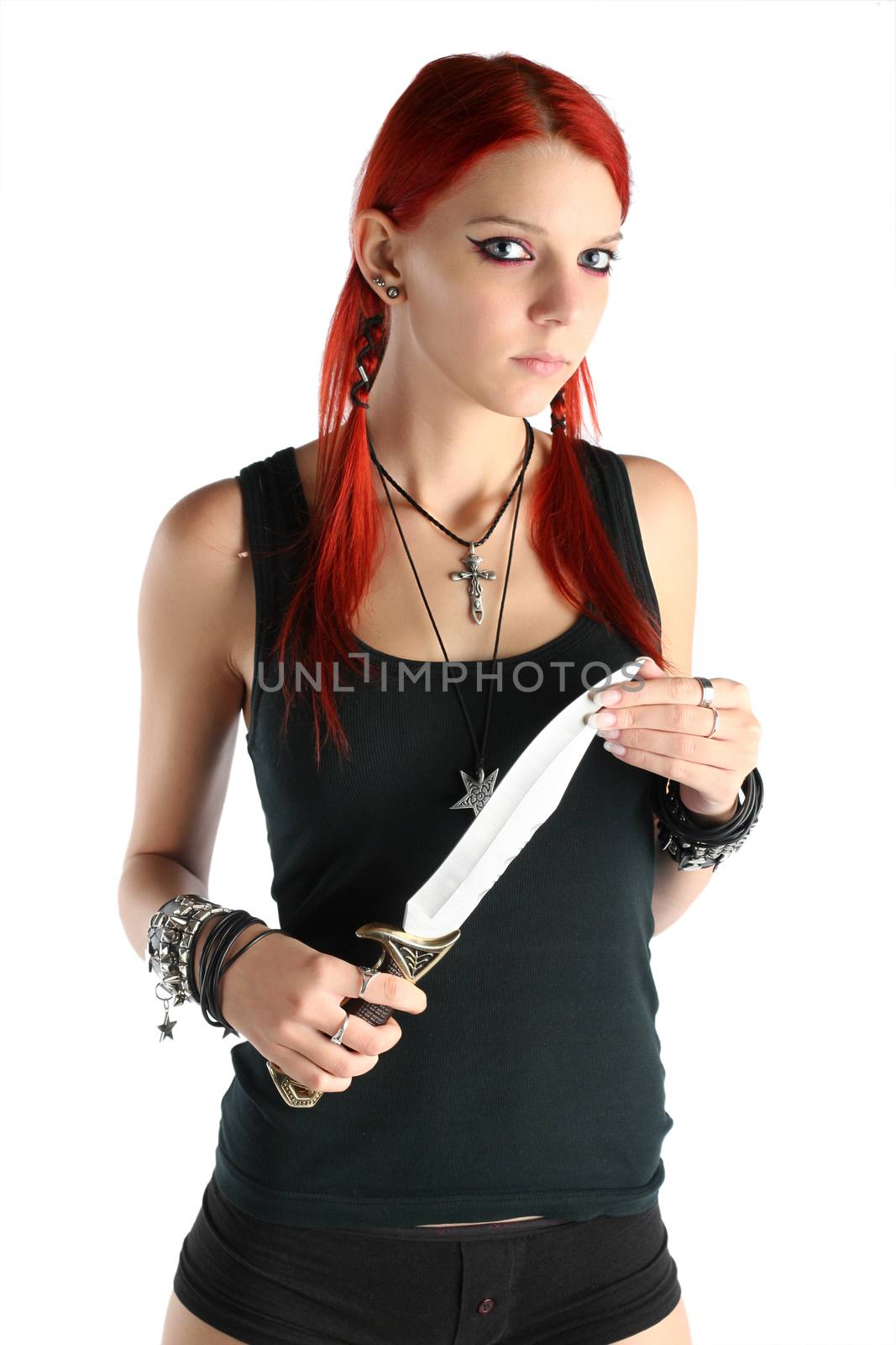 Red hair girl with a knife
