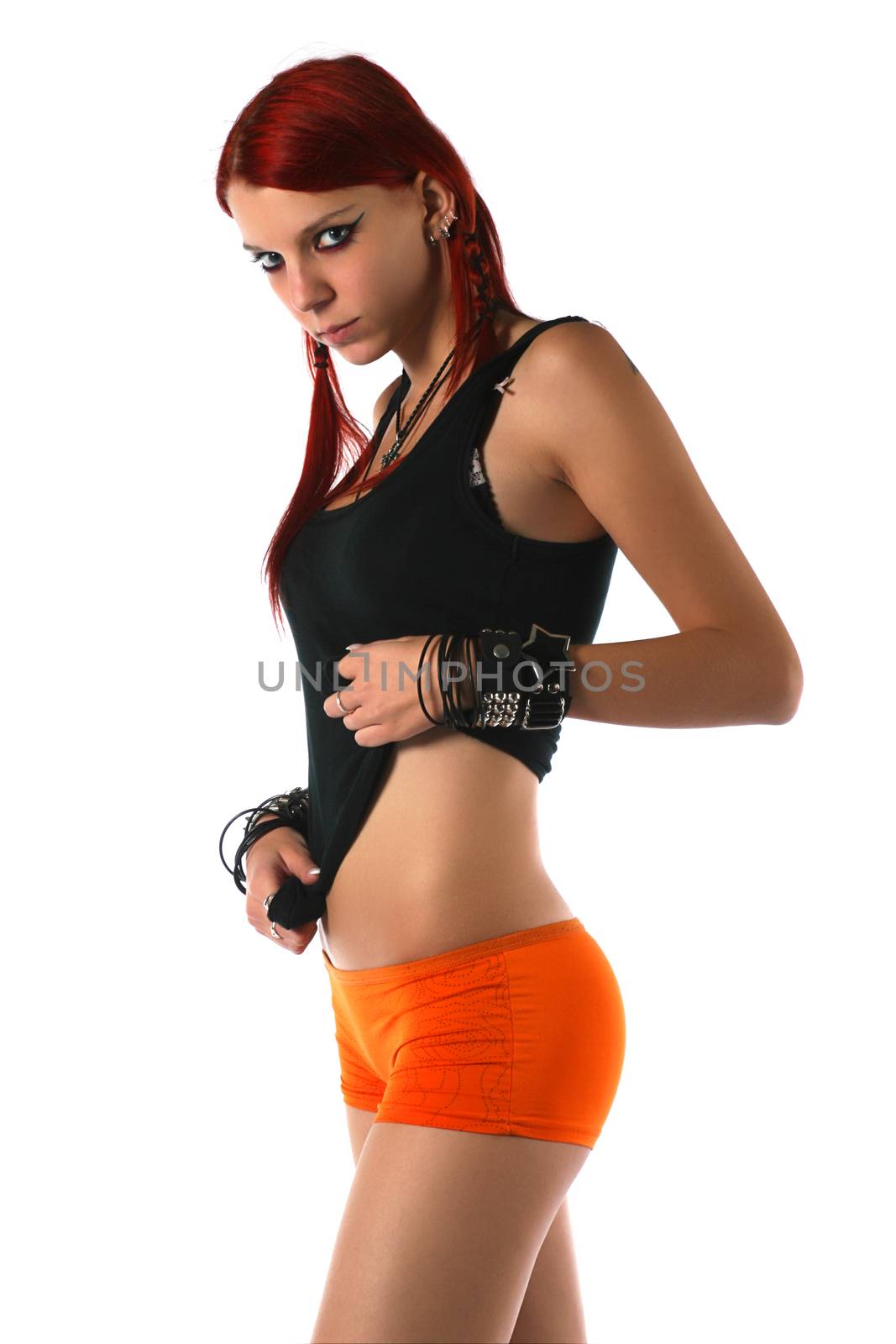 Attractive red hair girl - side view