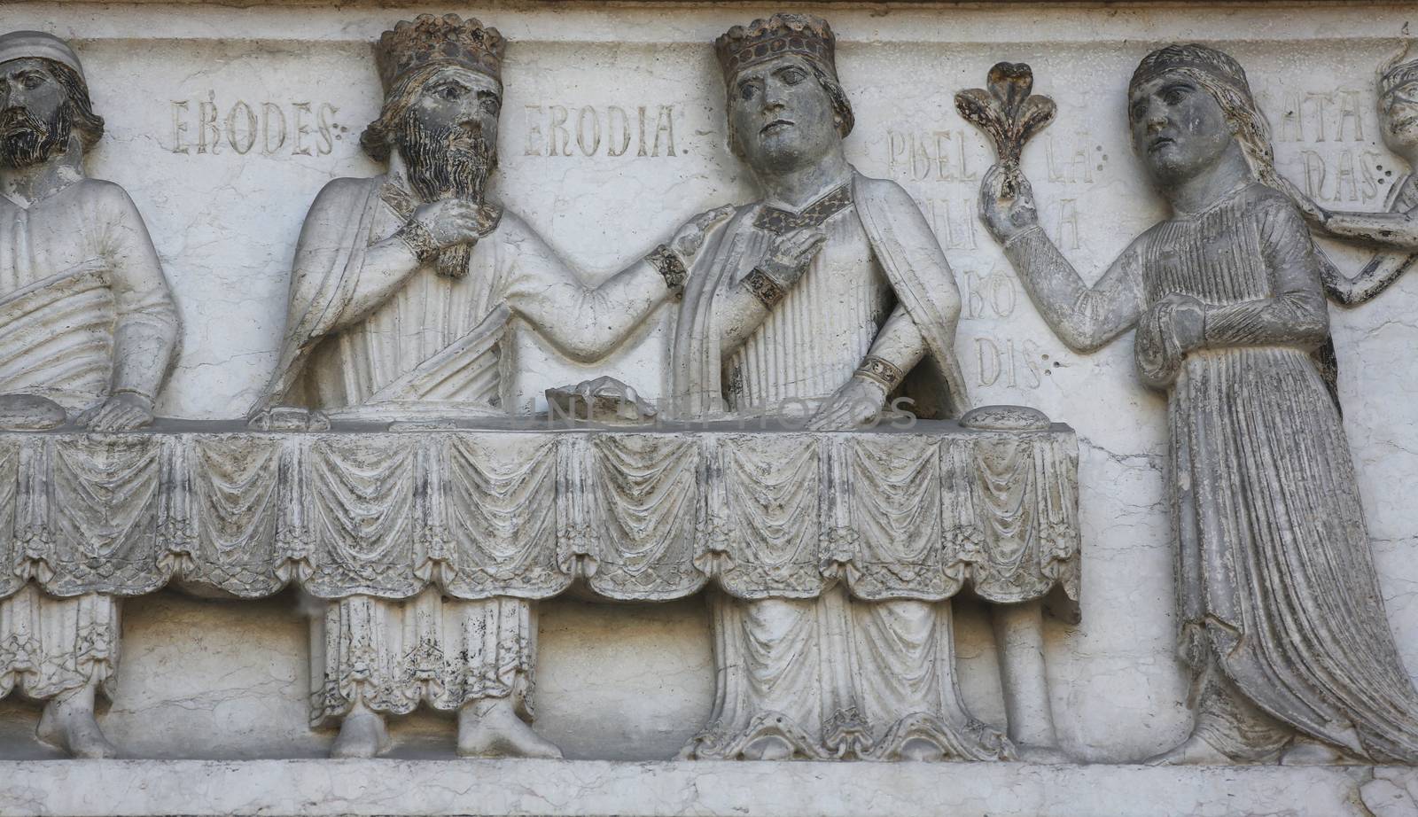 Detail of marble carvings on the Baptistery, Parma Emilia-Romagna Italy