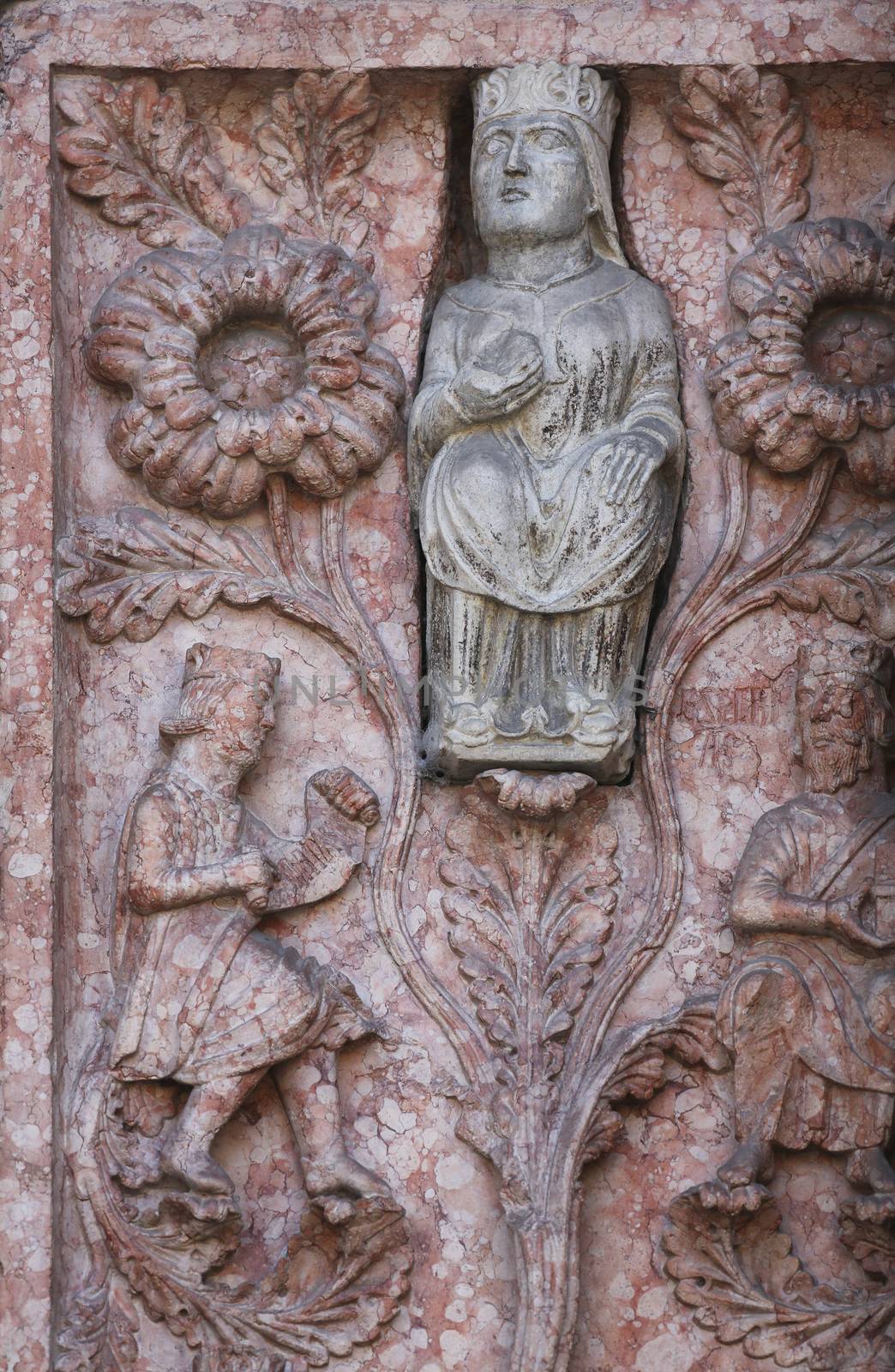 Detail of marble carvings on the Baptistery, Parma Emilia-Romagna Italy