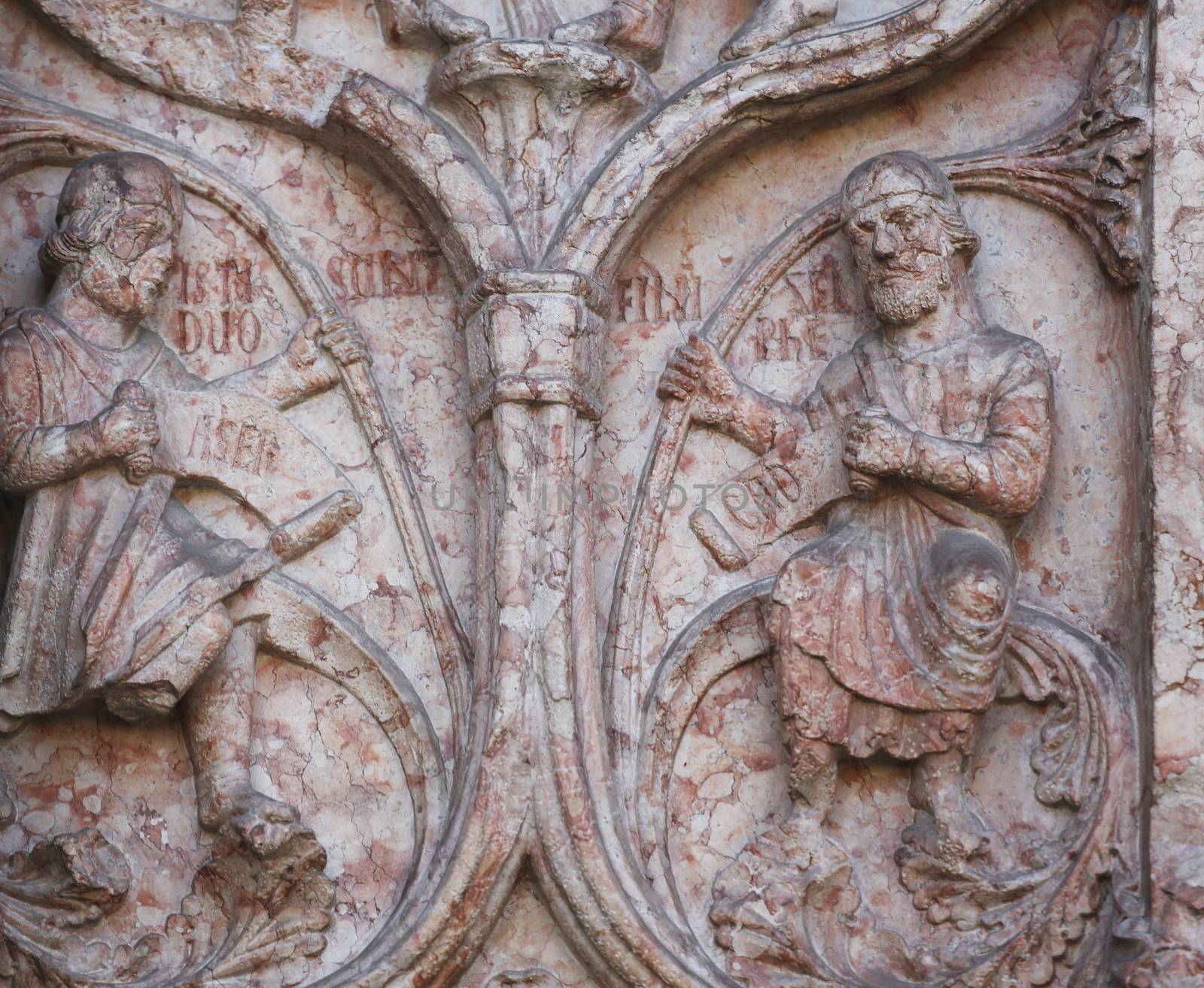 Detail of marble carvings on the Baptistery, Parma Emilia-Romagna Italy