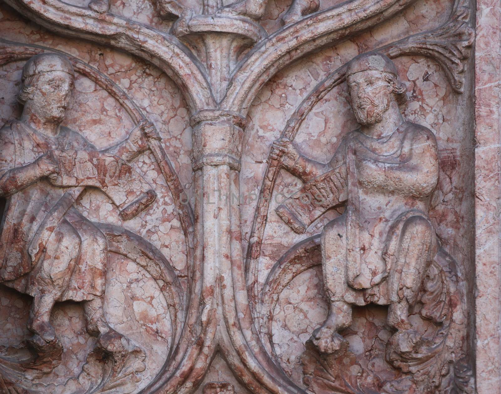 Detail of marble carvings on the Baptistery, Parma Emilia-Romagna Italy