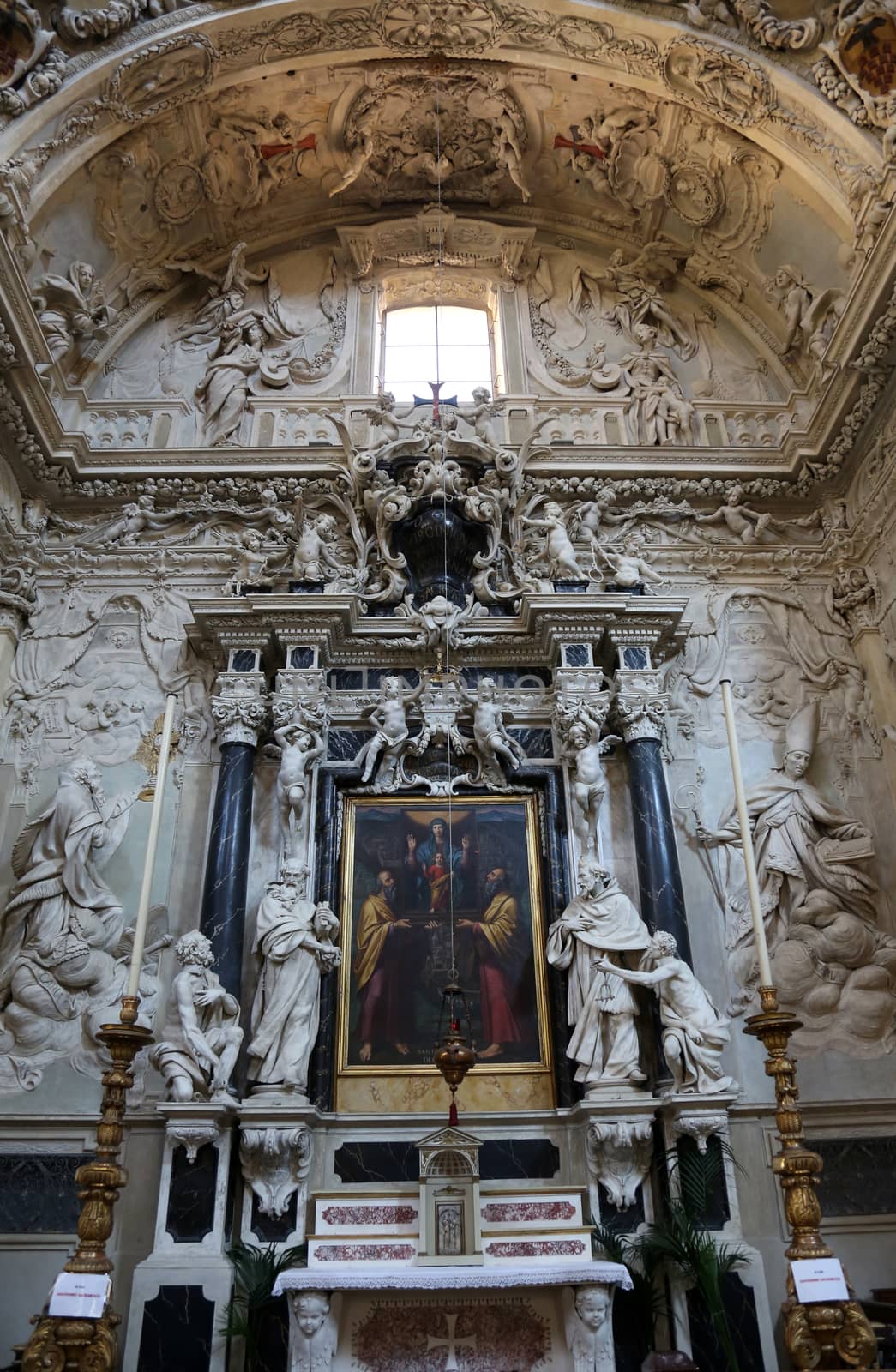Virgin Mary with child Jesus and Saints, altar in the church of Saint Vitale. Parma. Emilia-Romagna. Italy