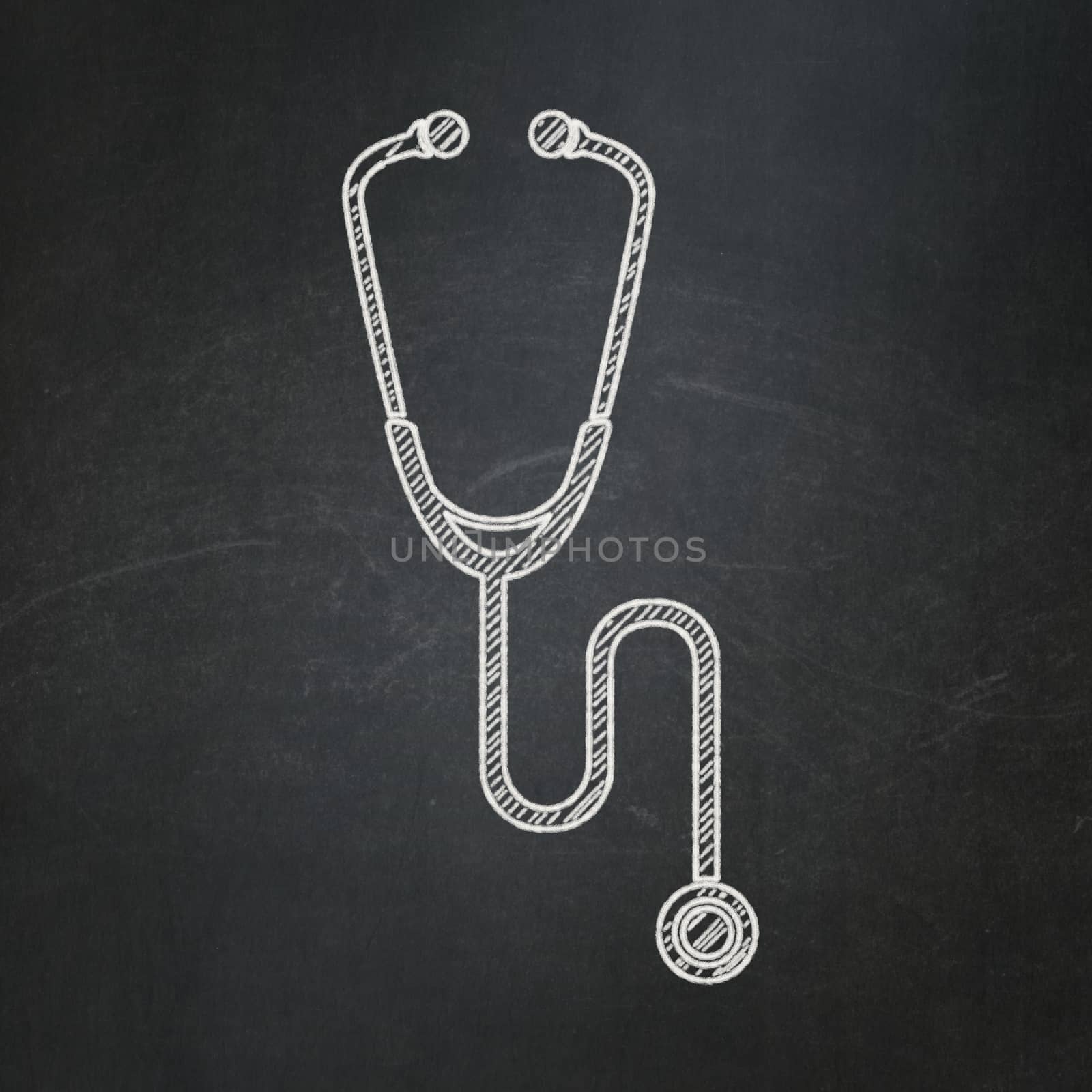Health concept: Stethoscope icon on Black chalkboard background