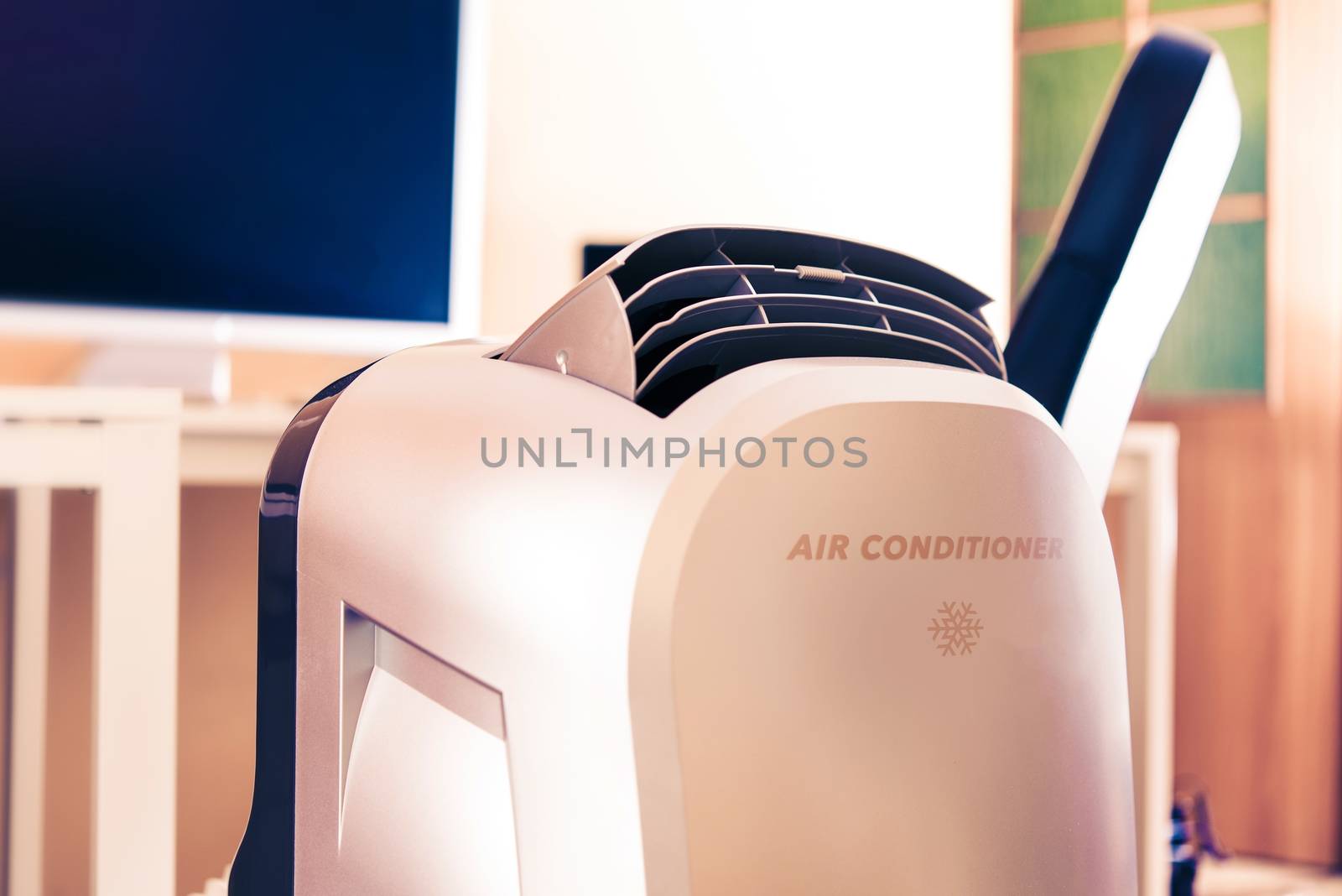 New Portable Air Conditioner in the Office. Cooling Temperature in Office During Hot Summer Season. Air Conditioning. 