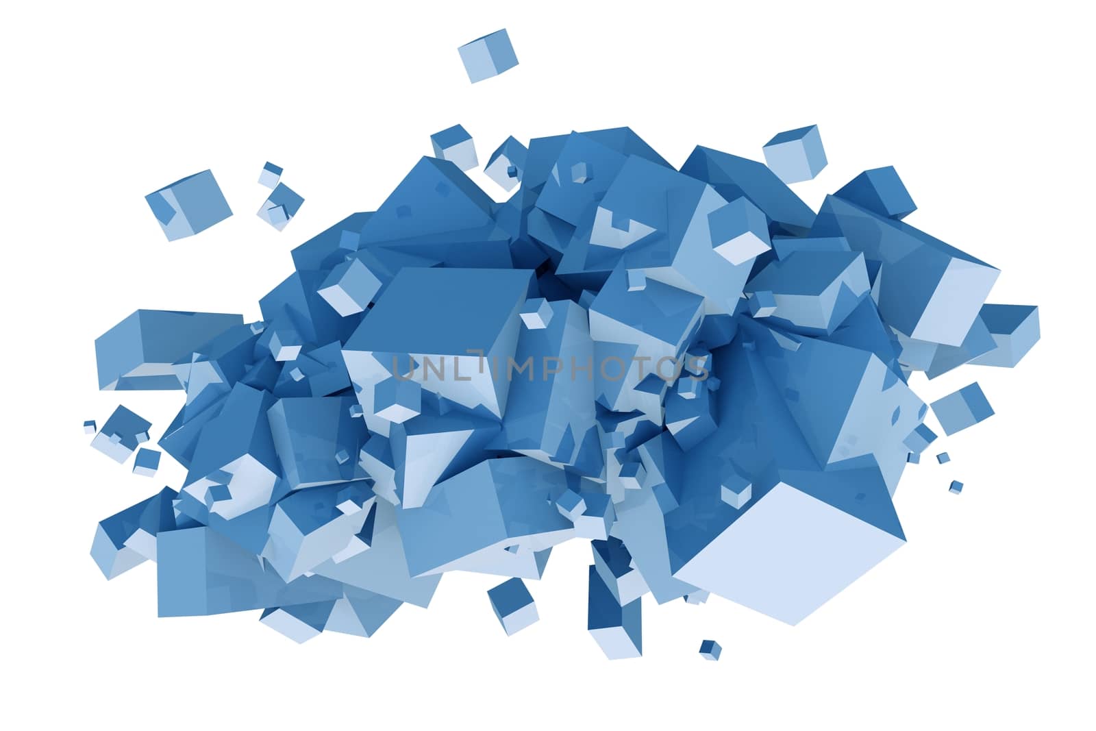 Blue Cubes Claster Composition Isolated on White Background. Cubes 3D Illustration.