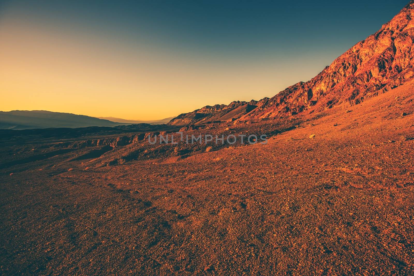 Harsh California Landscape. Death Valley Vista at Sunset. California, United States.