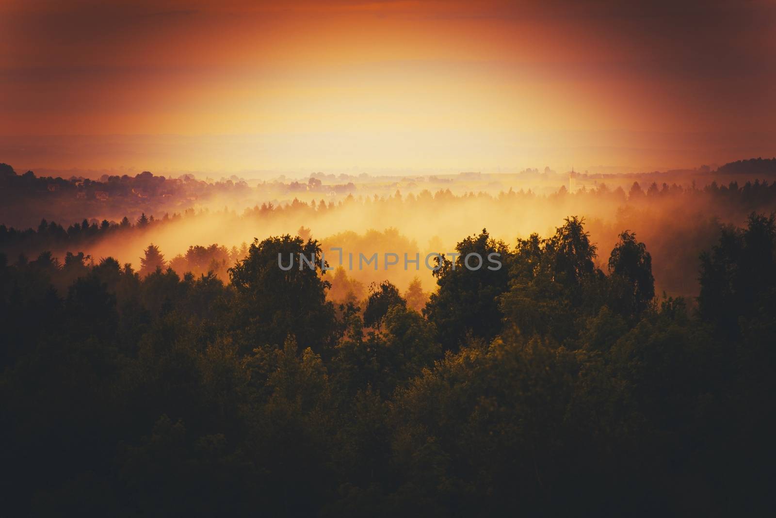 Welcome in the Lesser Poland. Foggy Hills Near Kalwaria and Lanckorona Cities. Poland, Europe.