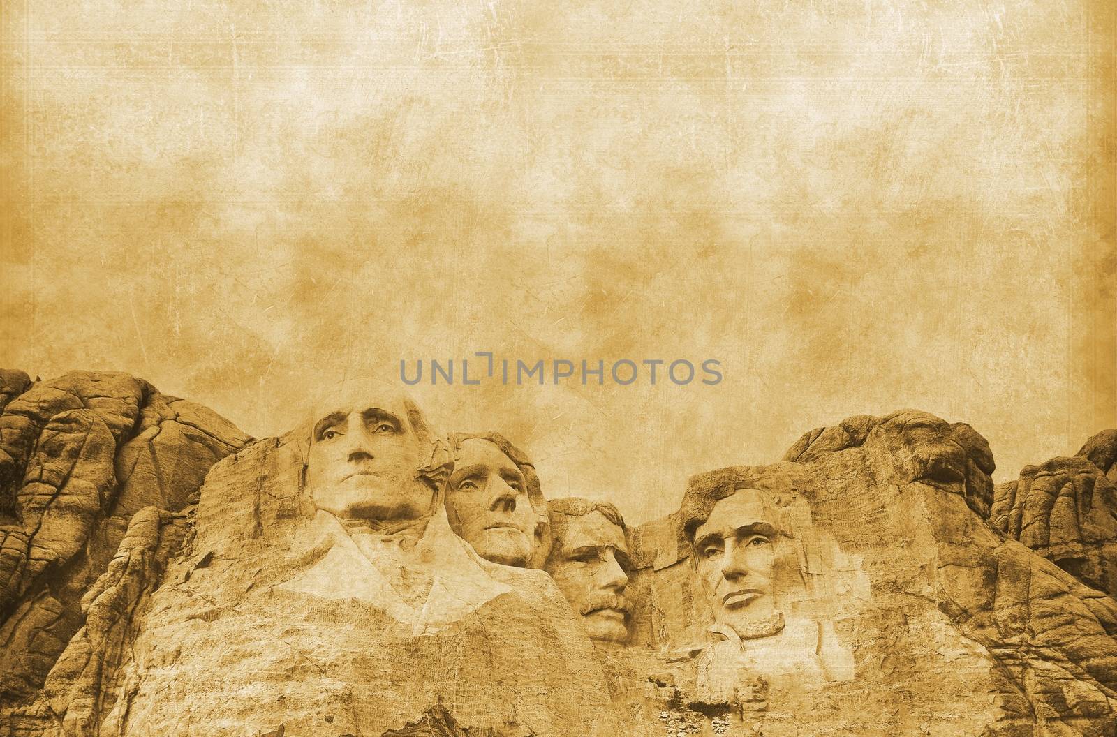 American Presidents Concept Vintage Background. United States Presidents. Mount Rushmore Memorial Vintage Concept.