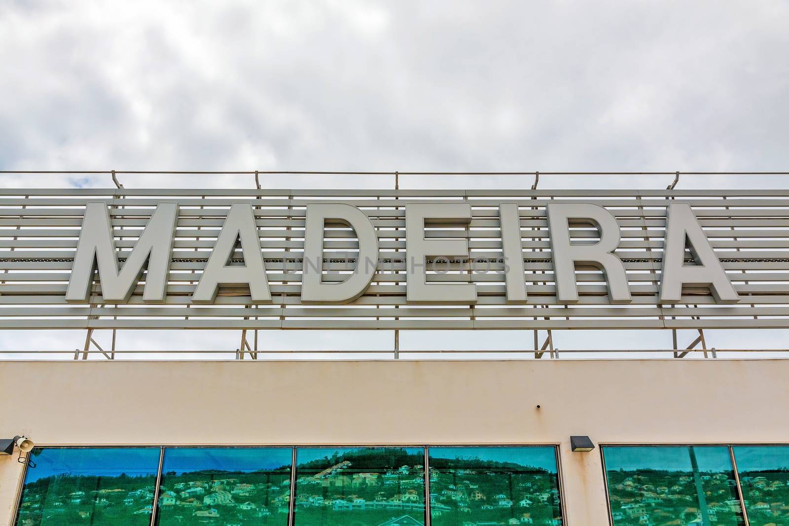 Santa Cruz, Madeira, Portugal - June 9, 2013: Airport Madeira (Aeroporto da Madeira) - logo / lettering at the panorama terrace.