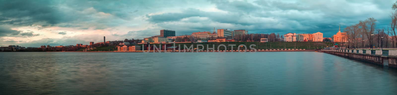 Pond panorama on the embankment in the city of Izhevsk