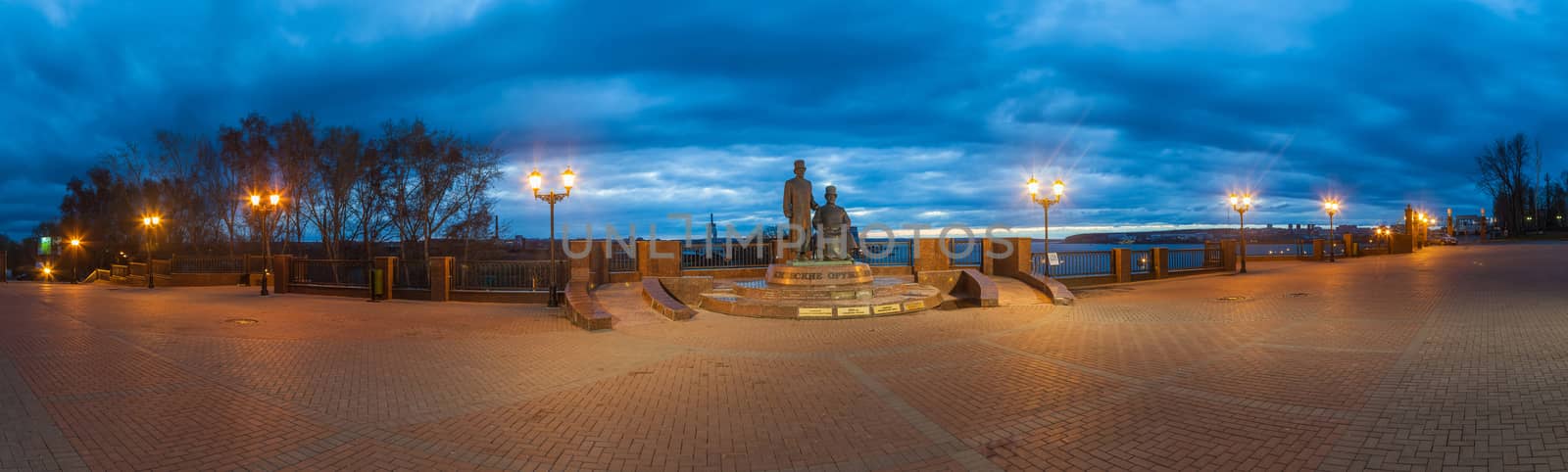 Monument to armorers on the embankment about a pond in the city of Izhevsk