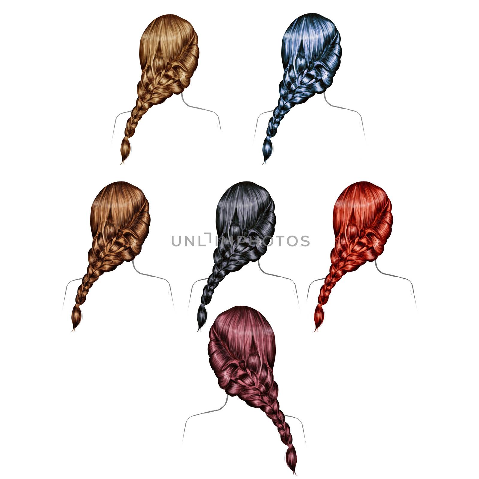 Illustration of woman hairstyles - woman hair - set - collection by GGillustrations