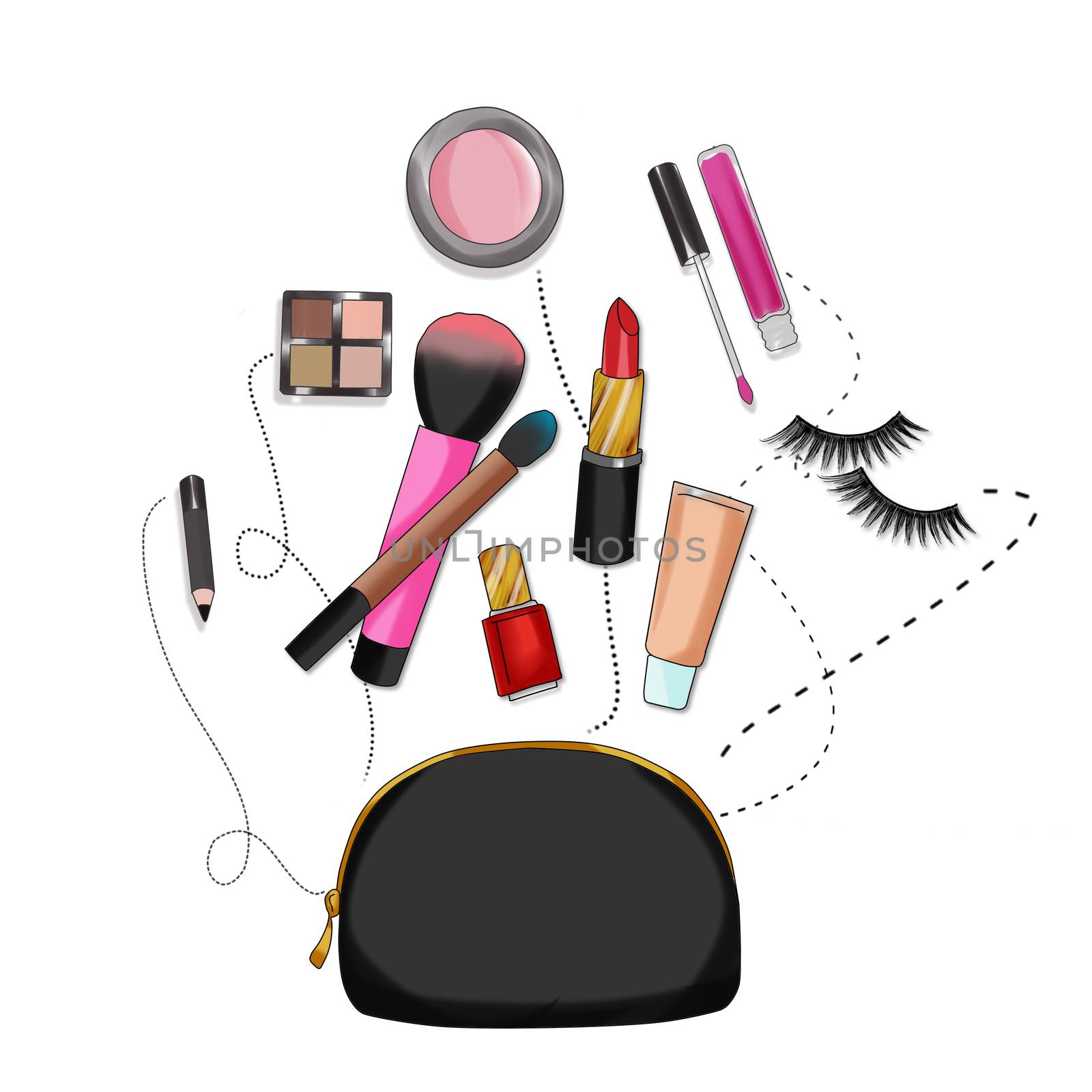 Fashion Illustration background - Beauty bag with make up and cosmetics by GGillustrations