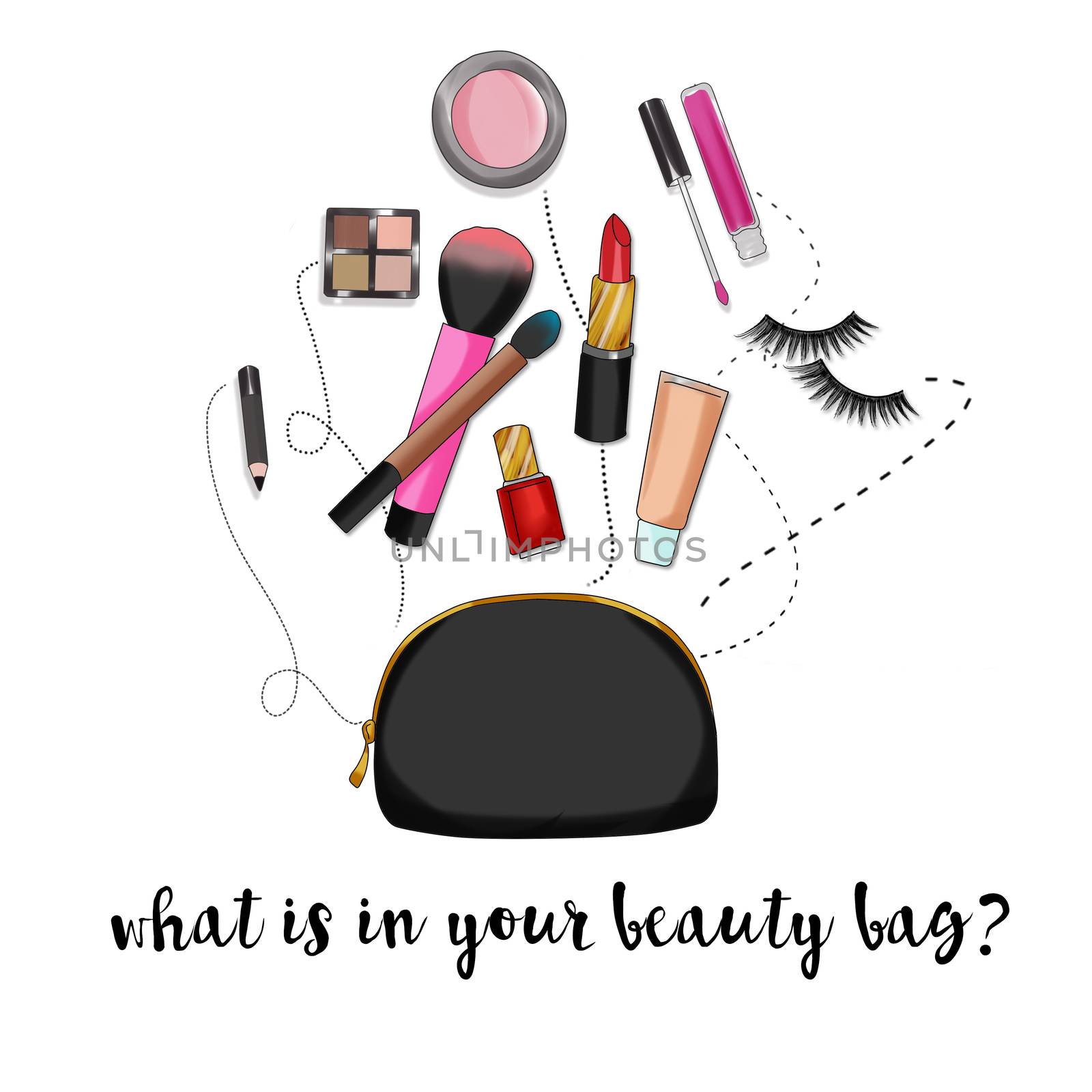 Fashion Illustration background - Beauty bag with make up and cosmetics by GGillustrations