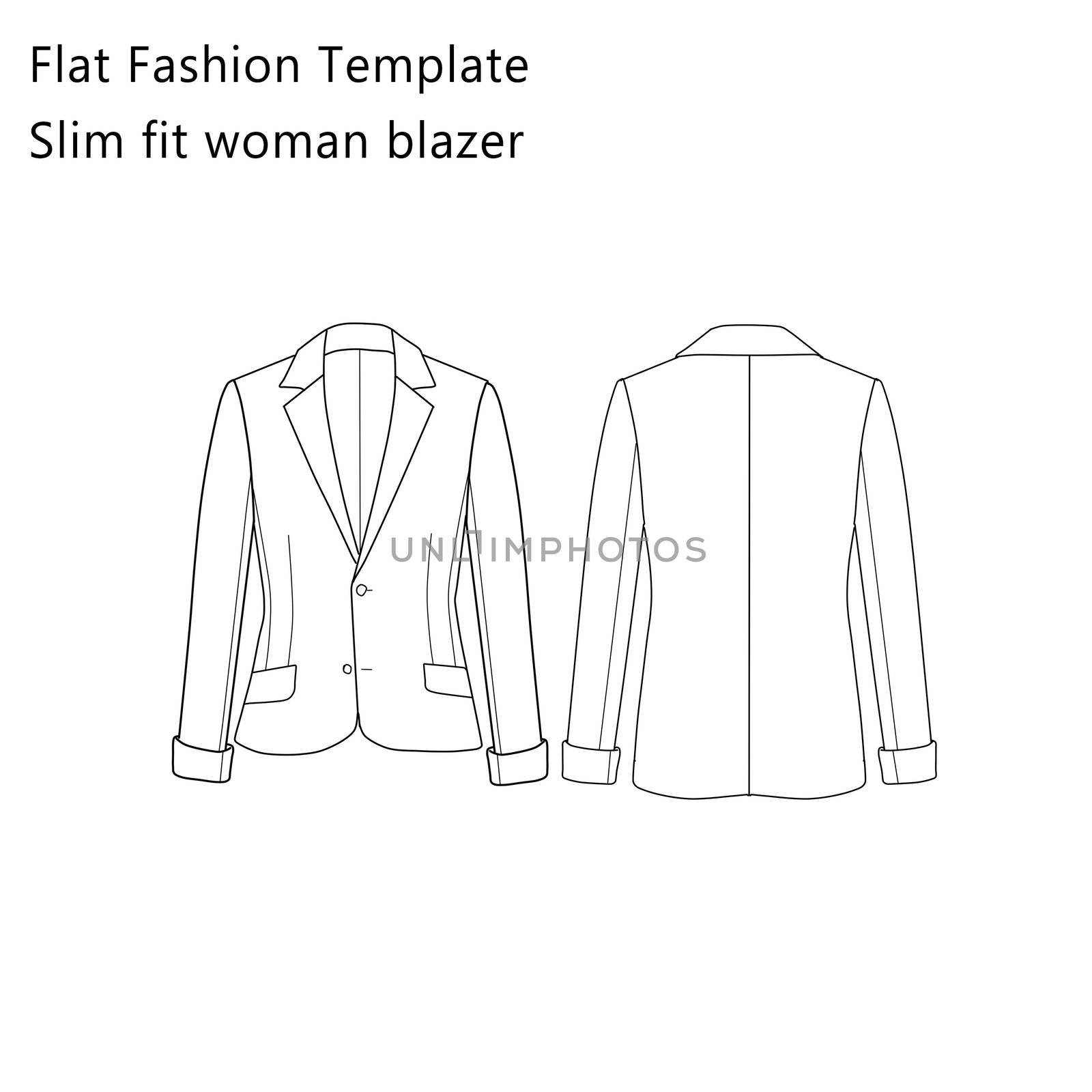 Flat Fashion template - Slim Fit Woman Blazer by GGillustrations