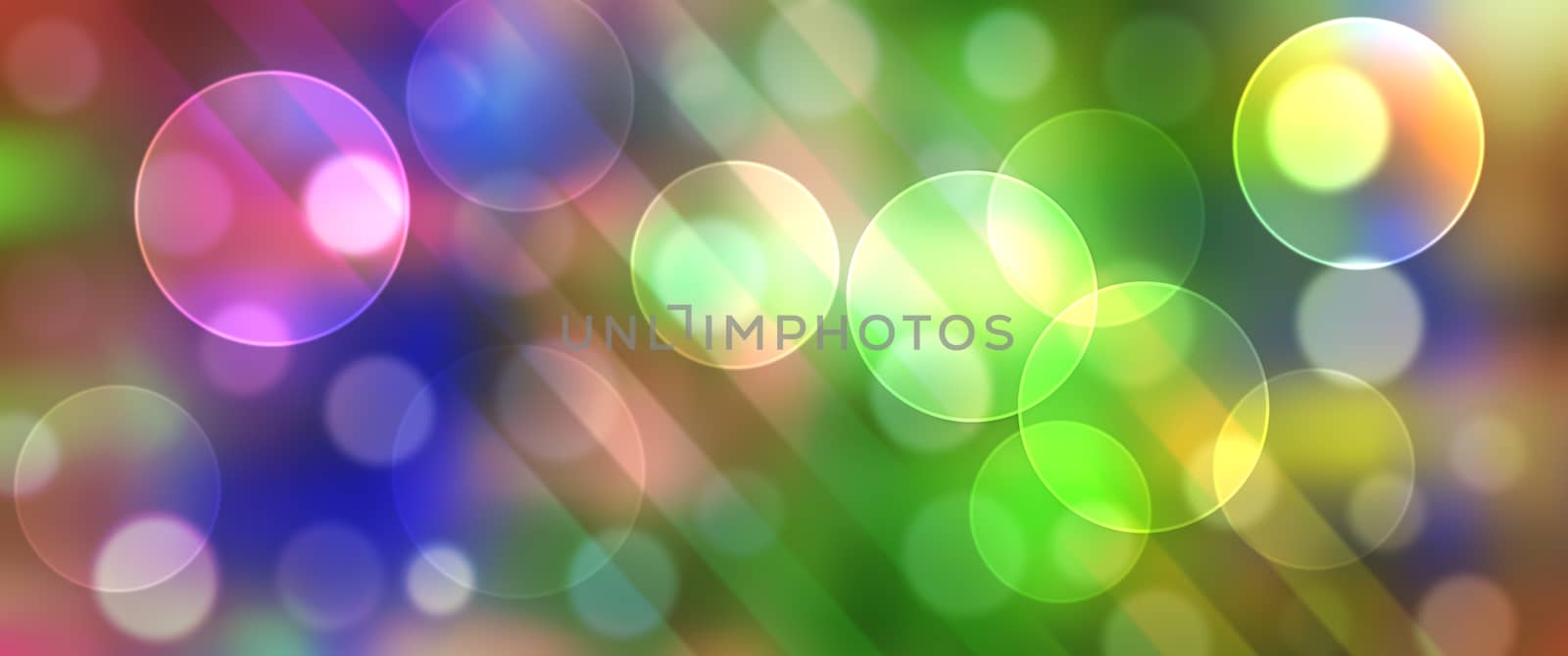 Panorama banner illustration of abstract bright rainbow background with circle bubbles and lines