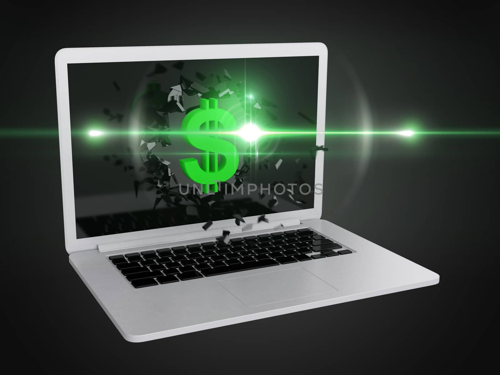 Green dollar sign destroy laptop by teerawit