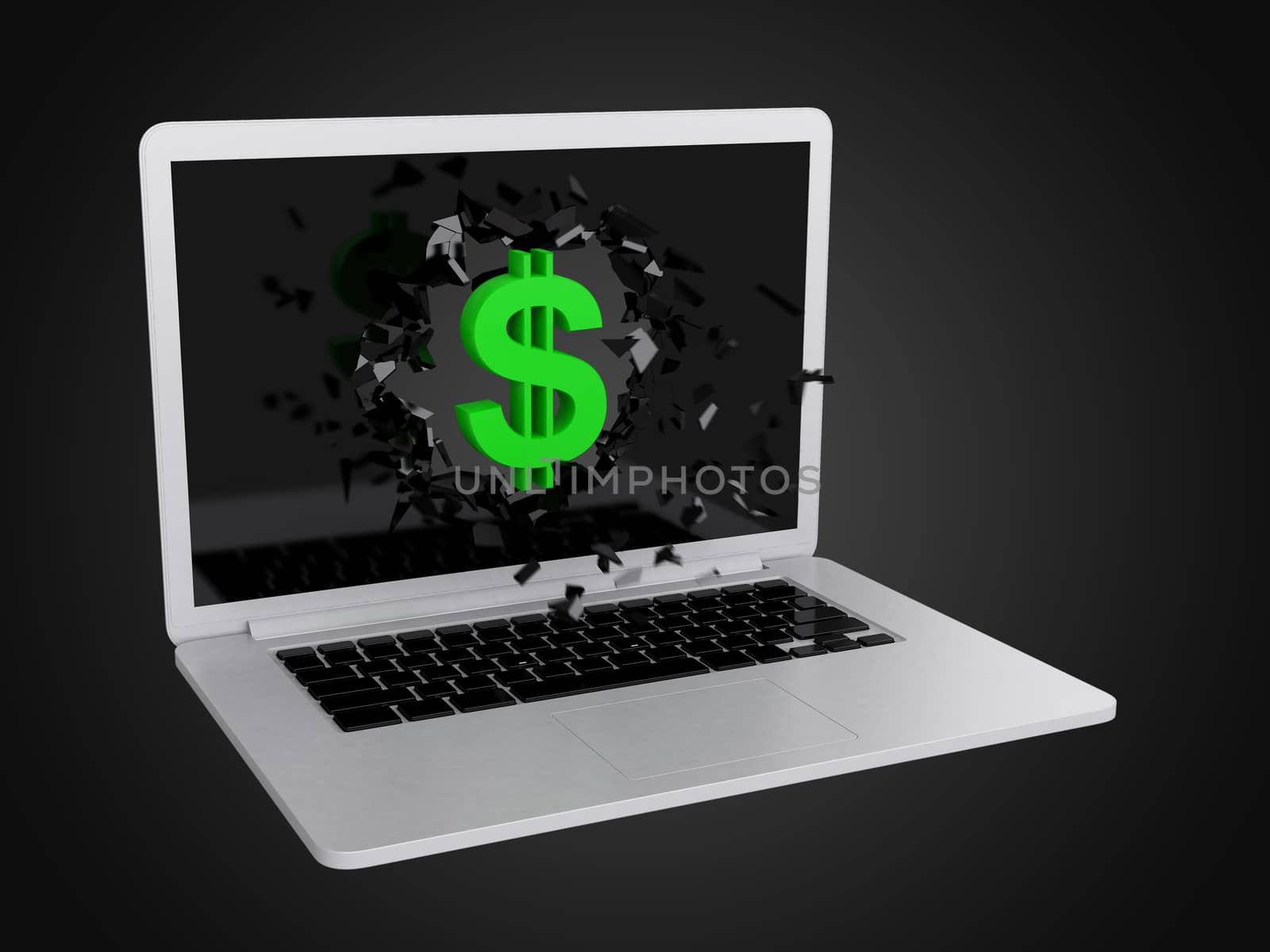 Green dollar sign destroy laptop by teerawit