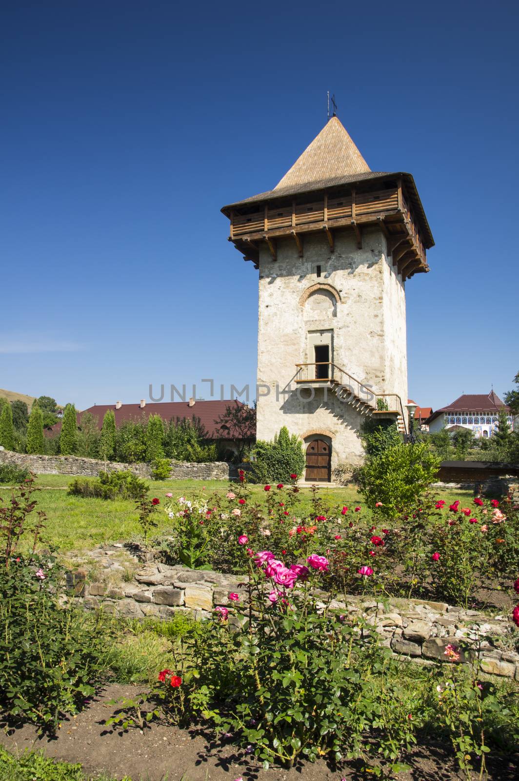 Medieval stone tower at Humor Monastery in Bucovina  (Unesco Heritage)