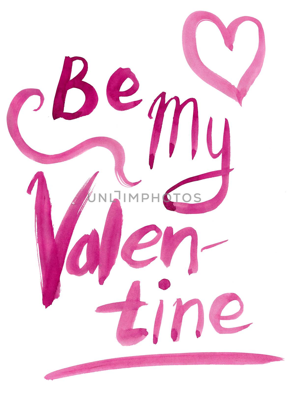 Be My Valentine. Valentine Day and Love lettering raster illustr by CherJu