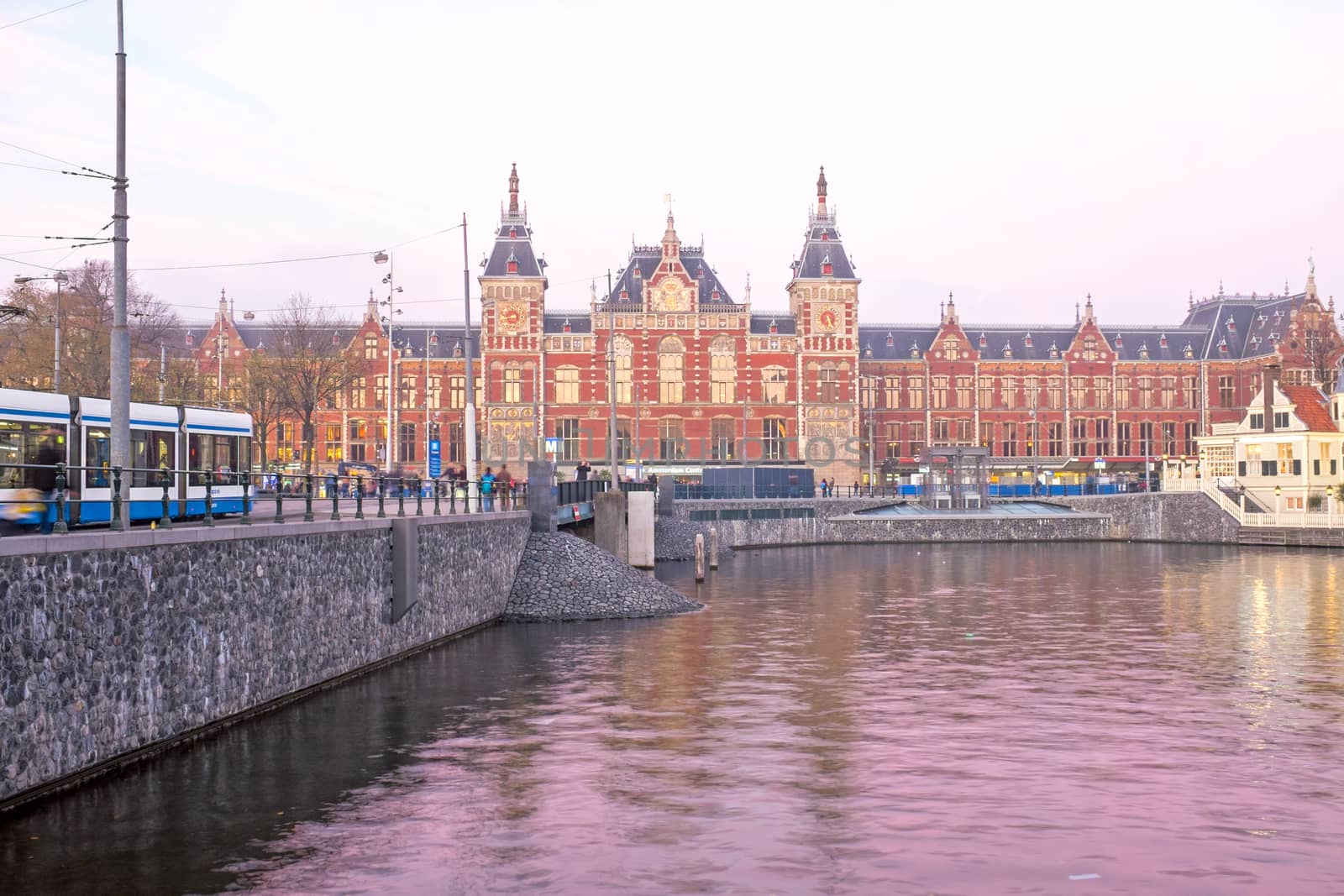 Central Station in Amsterdam the Netherlands at twilight