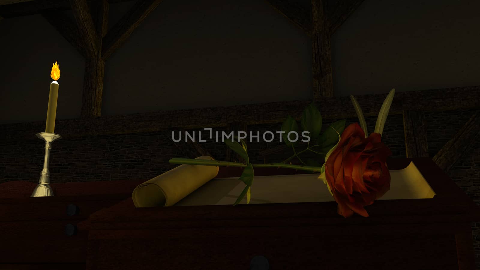 Red Rose Flower at candlestick light by ankarb