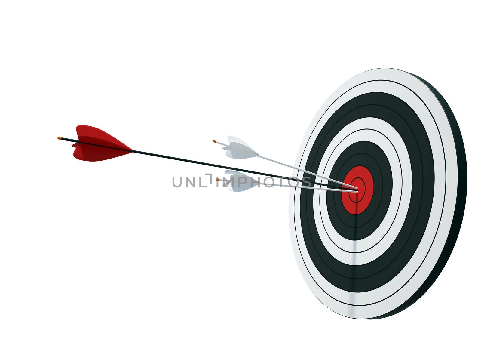 Dartboard with red arrow isolated on white background