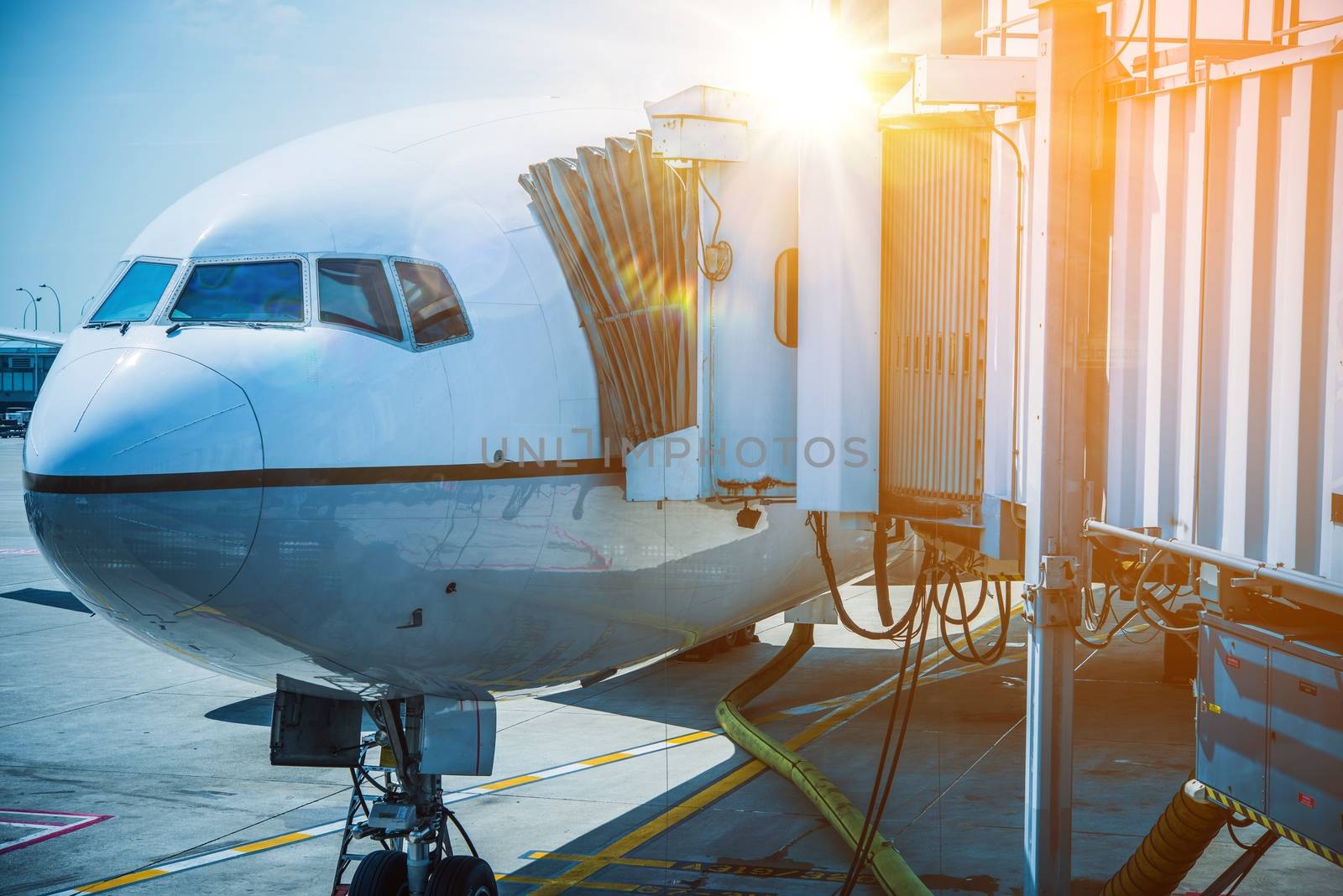 Docked Airplane Jet Bridge by welcomia