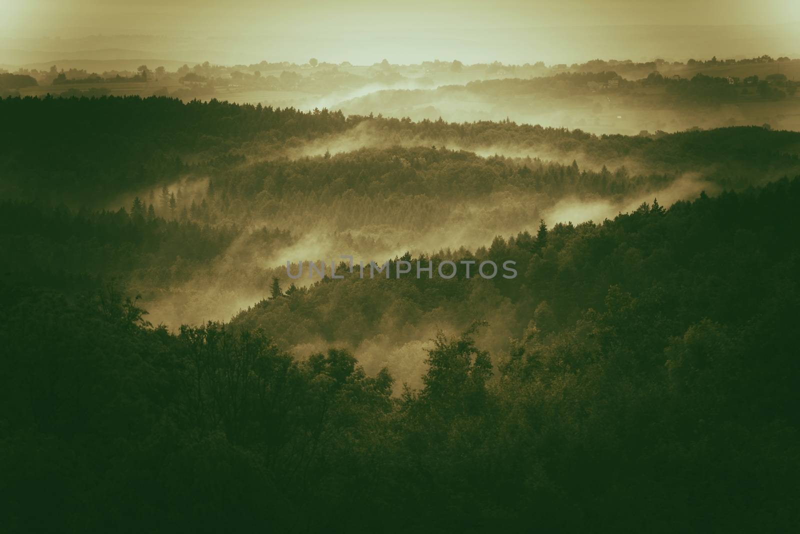Foggy Hills of Lesser Poland Region in Central Europe. Foggy Landscape.