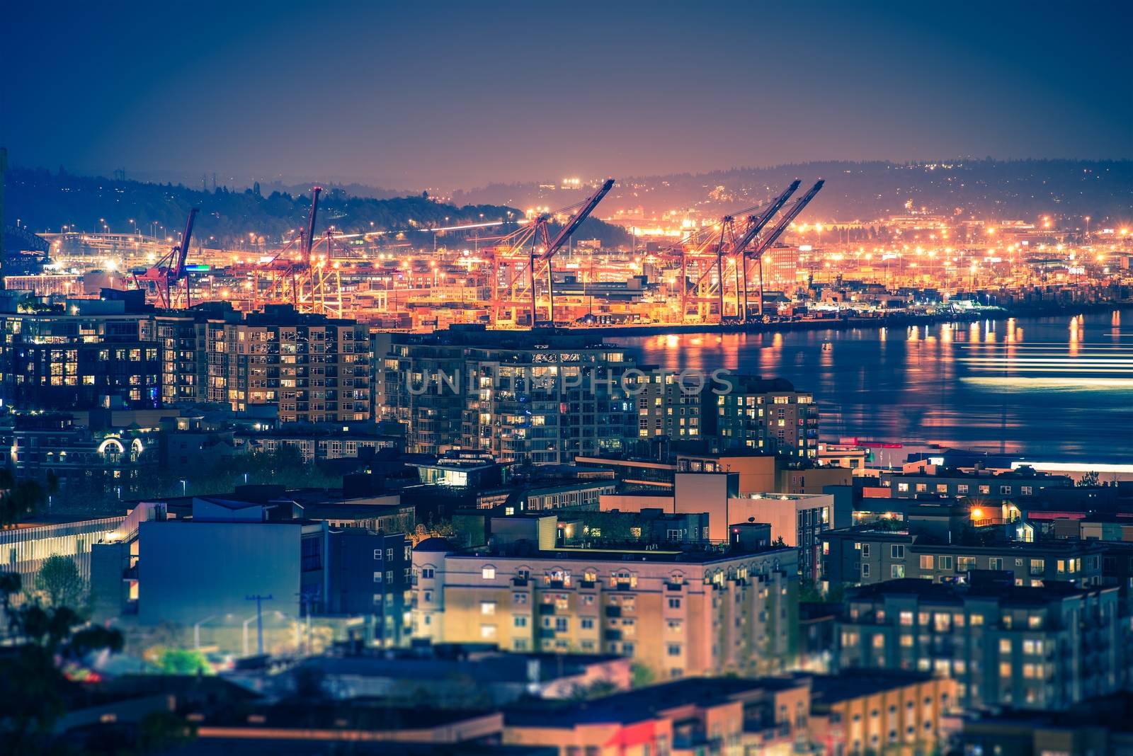 Port of Seattle at Night by welcomia