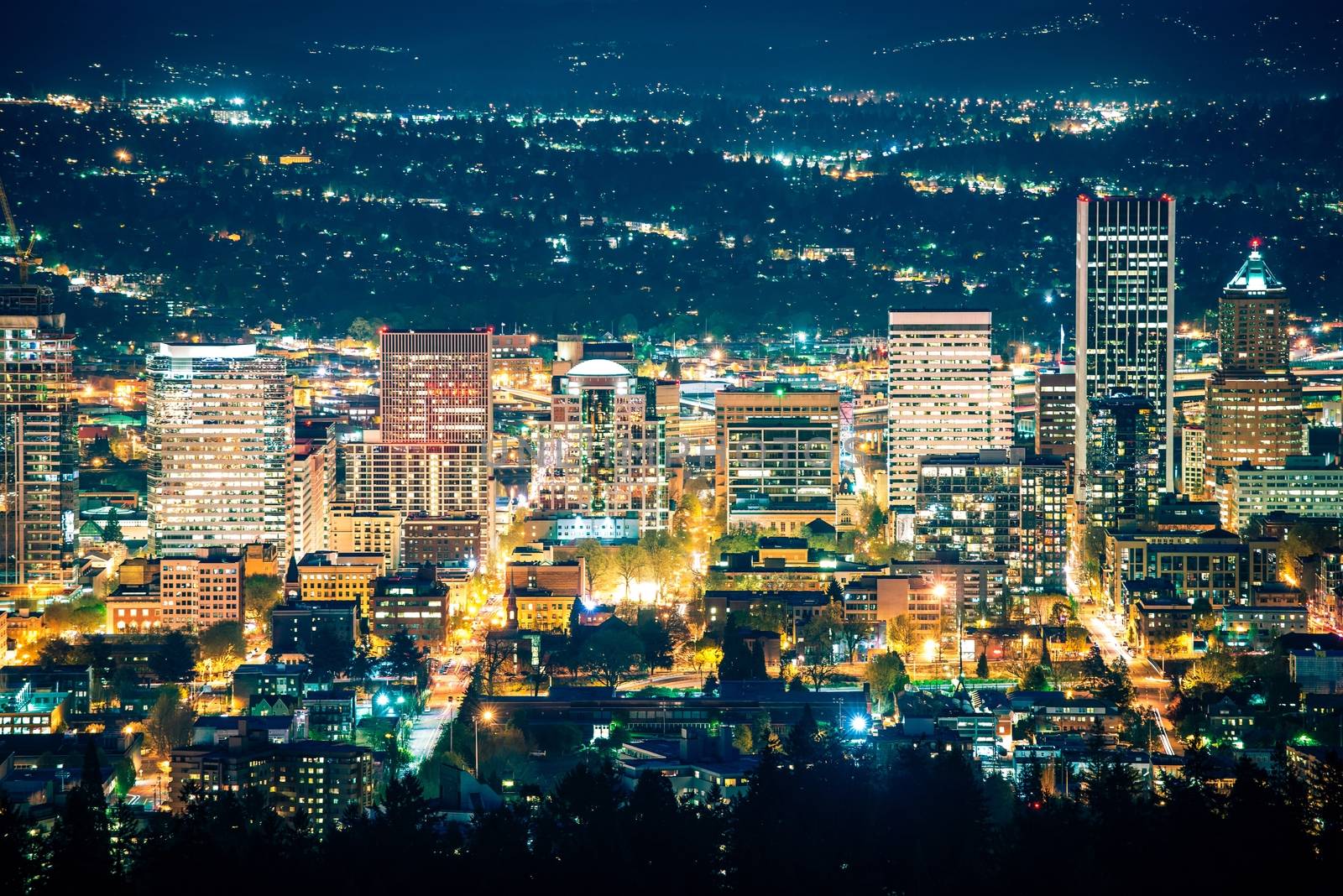 City of Portland Night Scenery. Colorful Portland Night, Oregon, United States.