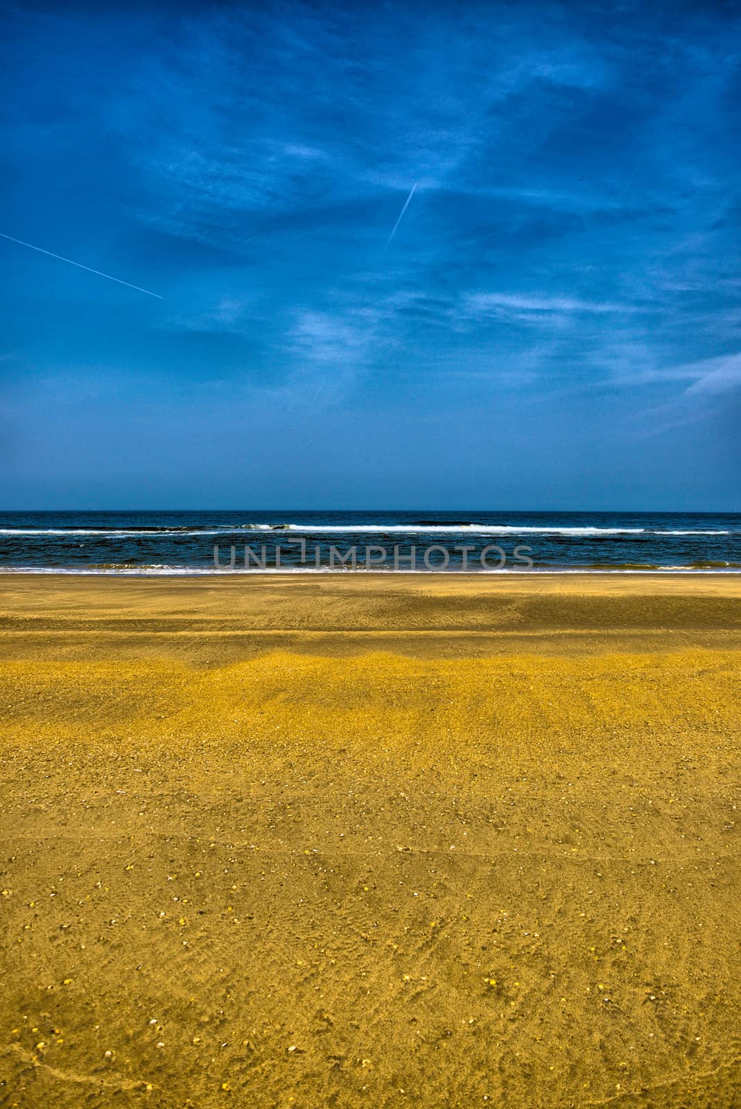 Beautiful sand beach with waves, North Sea, Zandvoort near Amsterdam, Holland, Netherlands, HDR