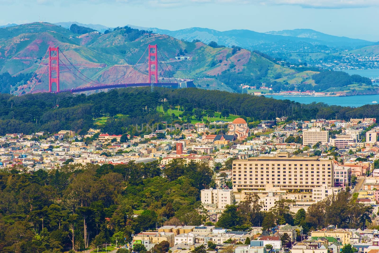 San Francisco Cityscape with Golden Gate Bridge in a Distance. San Francisco, California, United States.