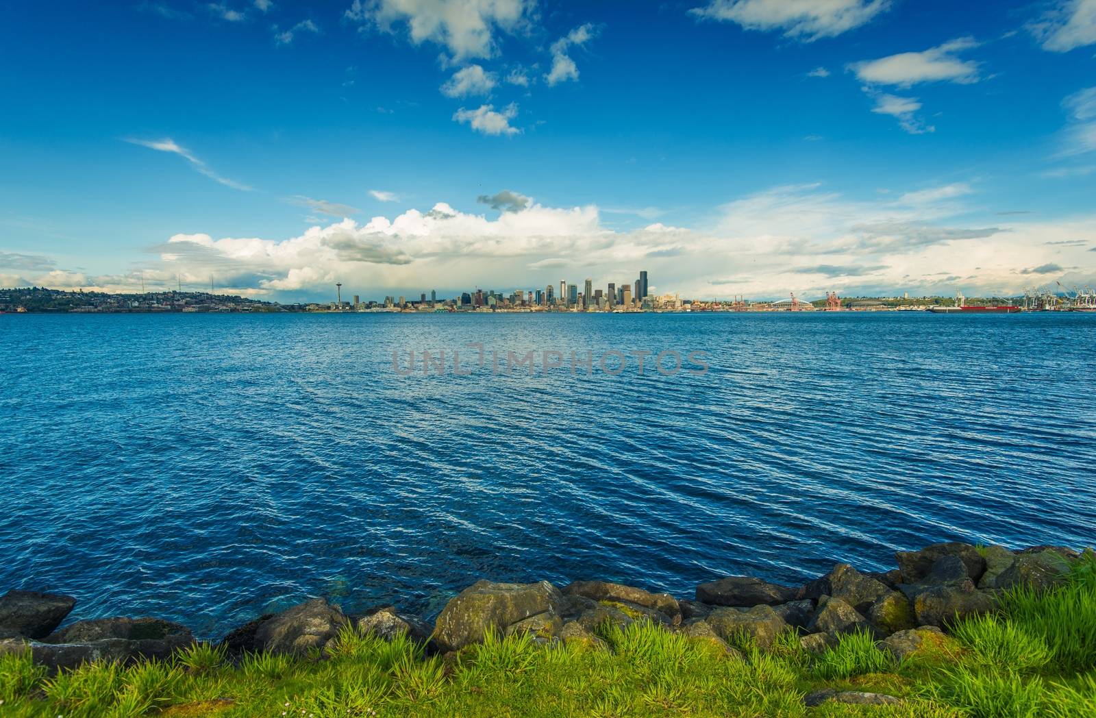 Seattle Skyline Panorama and Puget Sound. Seattle, Washington, United States.