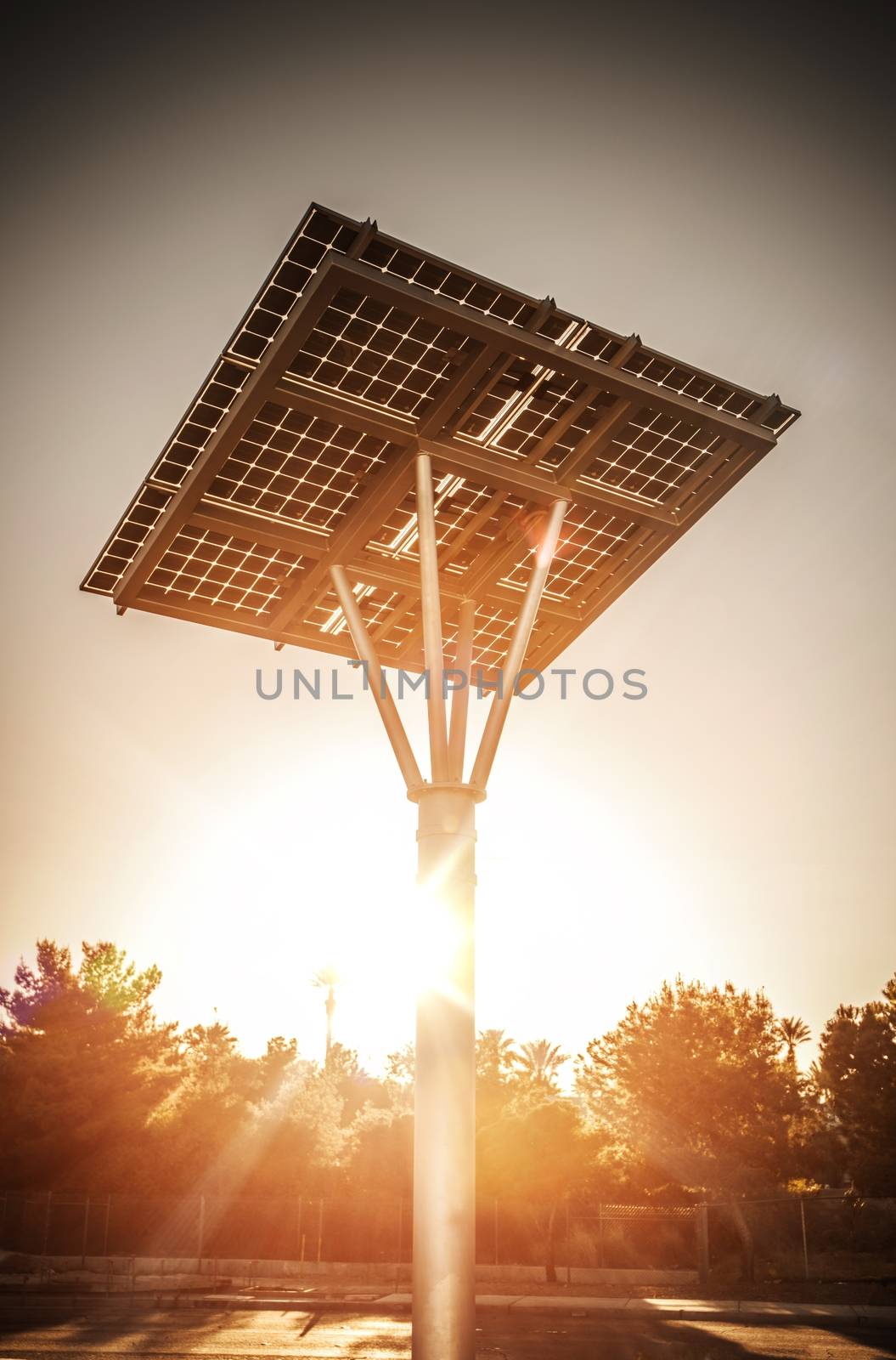 Small Solar Panel on the Pole in Nevada, United States. Solar Power Technology.