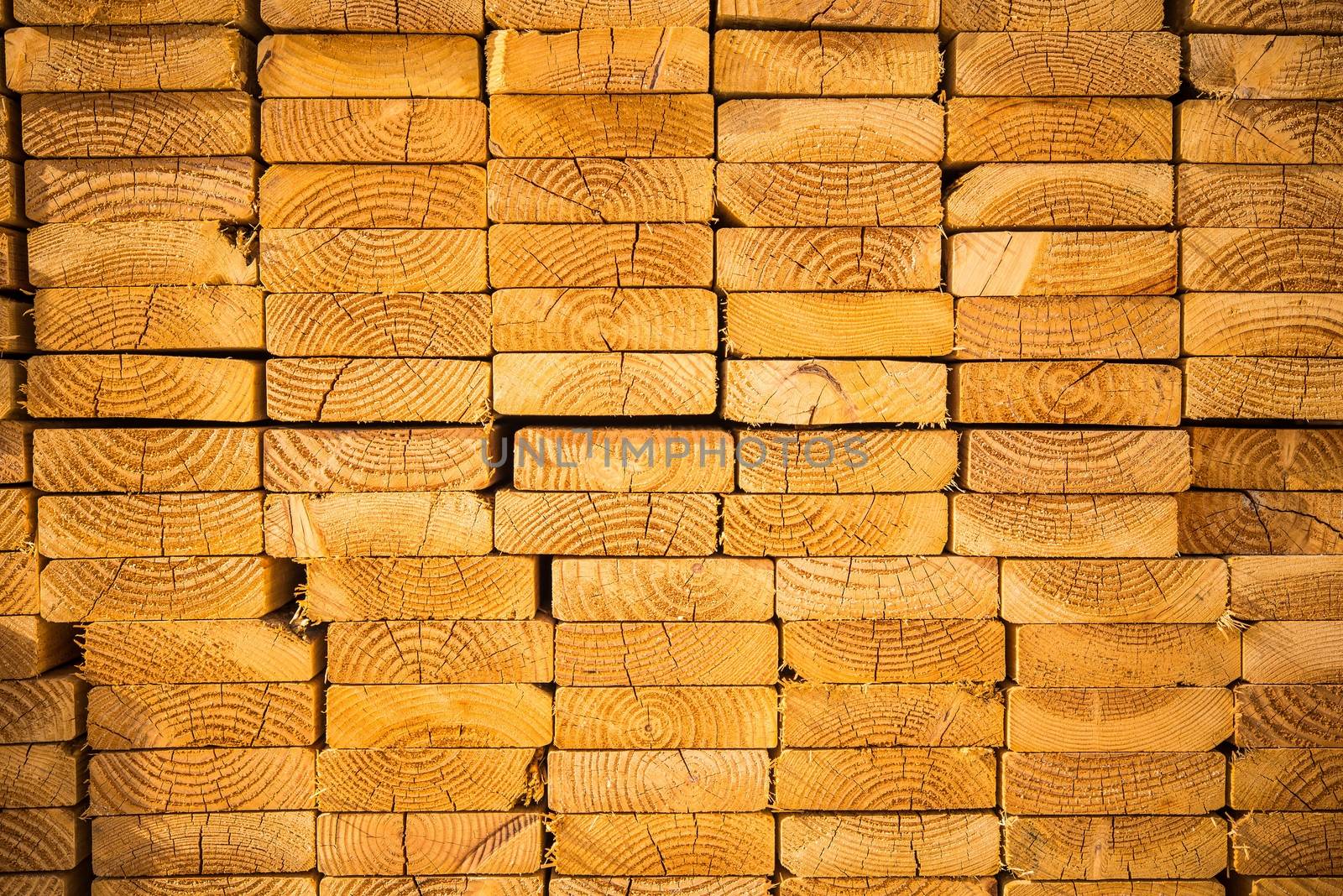 Stack of Wood Studs Profile View. Planks Pile. Timber Stock.