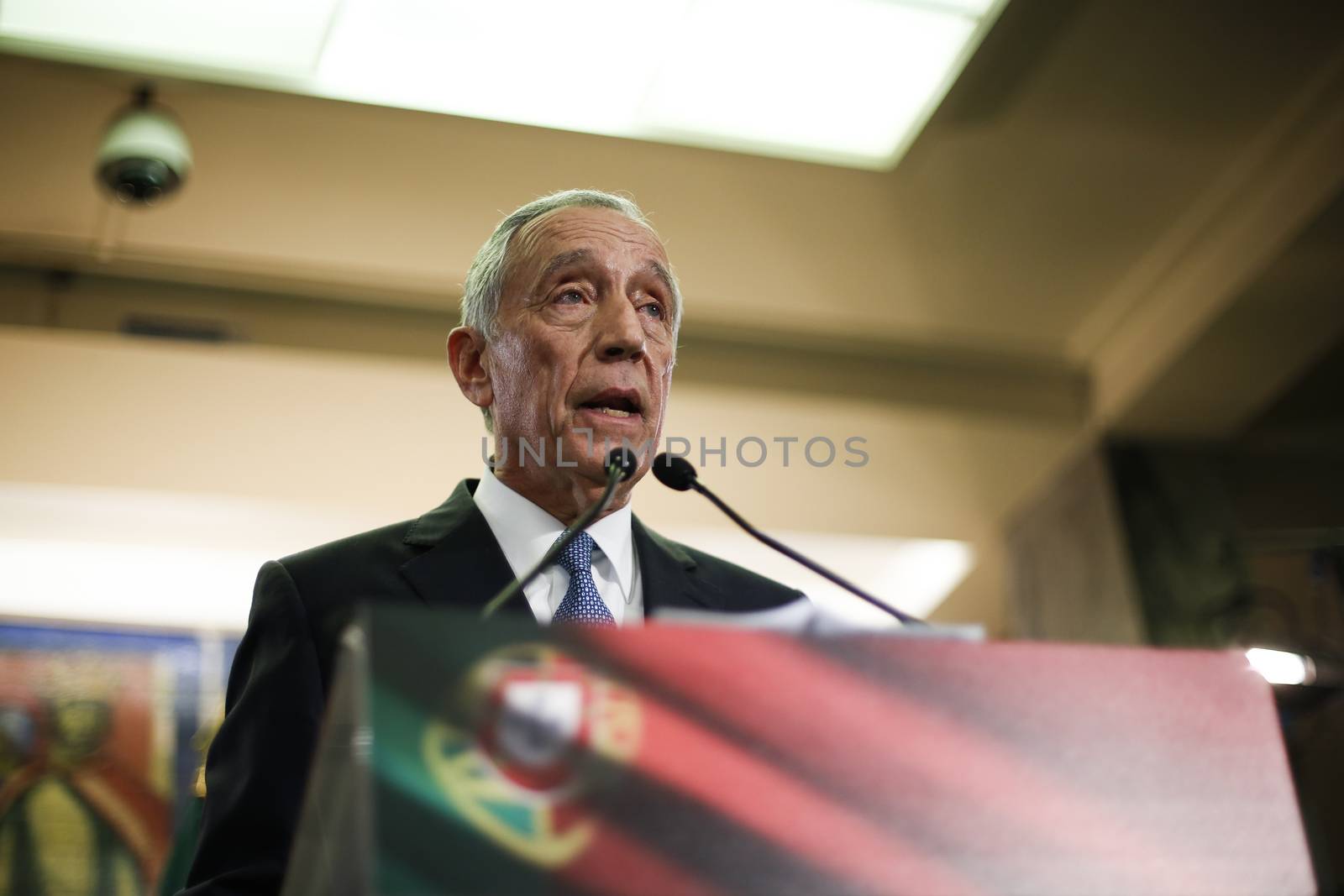 PORTUGAL, Lisbon: Portugal's new president, Marcelo Rebelo de Sousa, gives a speech in front of his supporters, in Lisbon, Portugal, on January 24, 2016, after winning the presidential elections with more than 50% of the votes.  