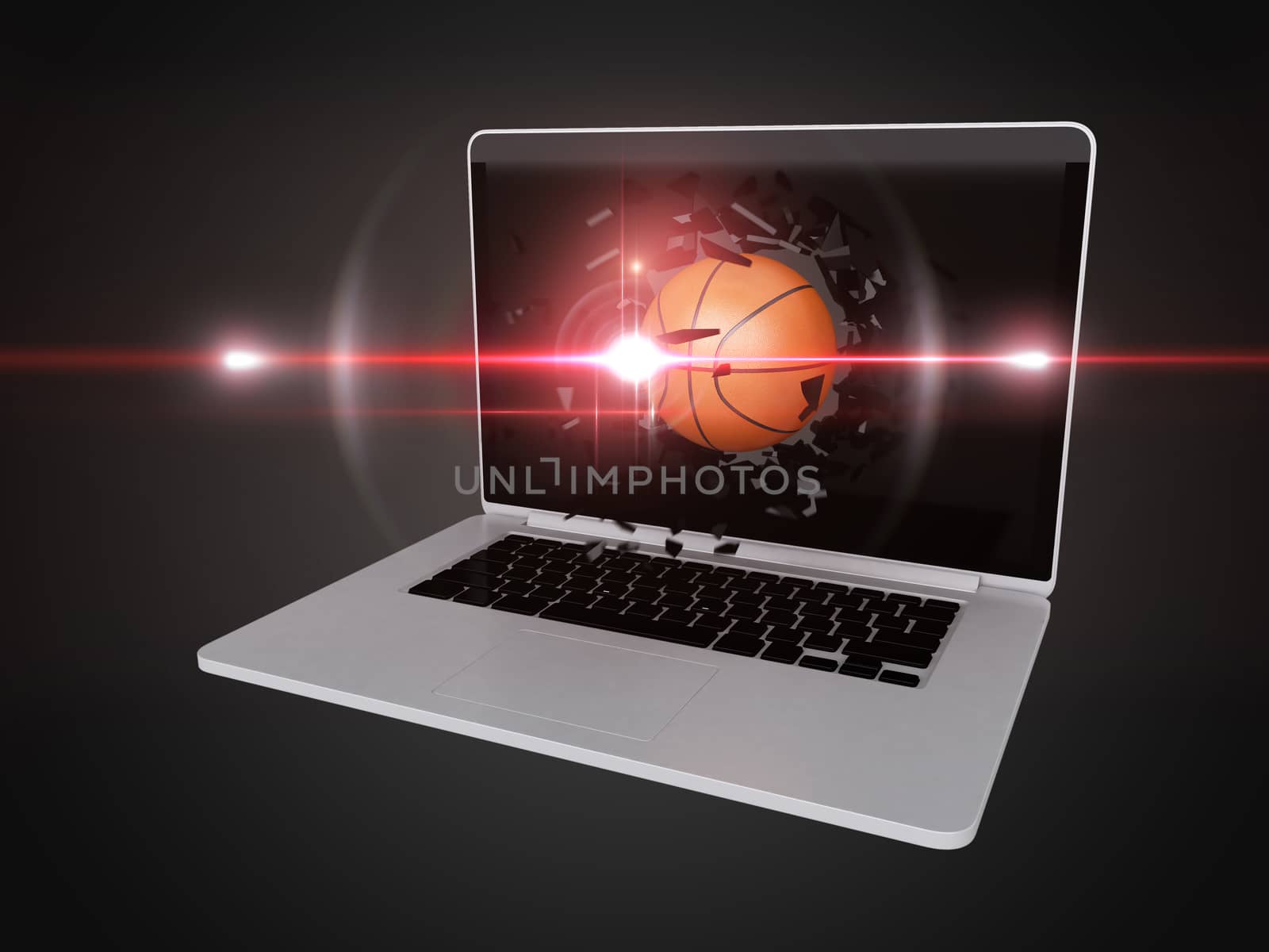 basketball destroy laptop, technology background, sport background