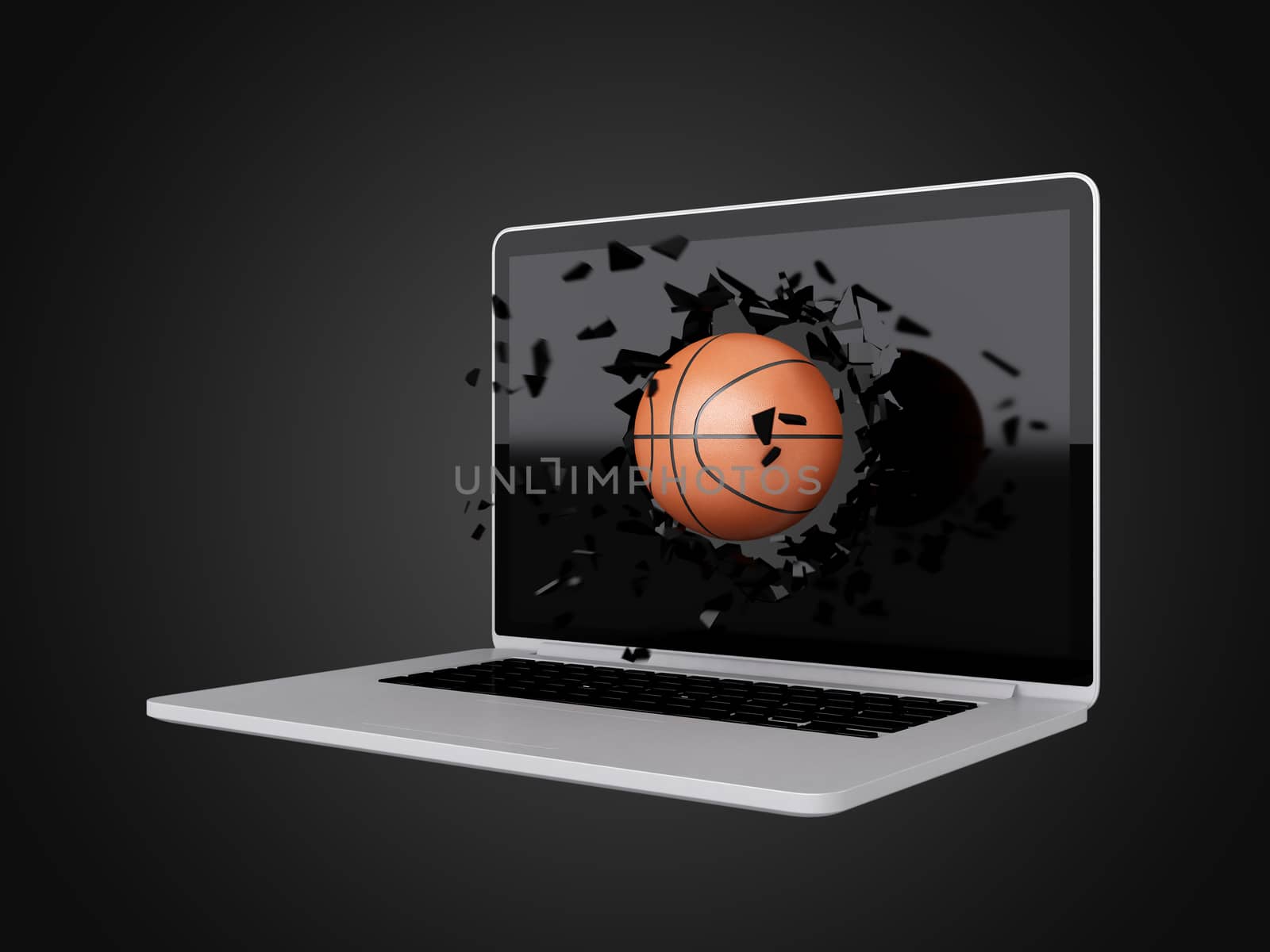 basketball destroy laptop, technology background, sport background