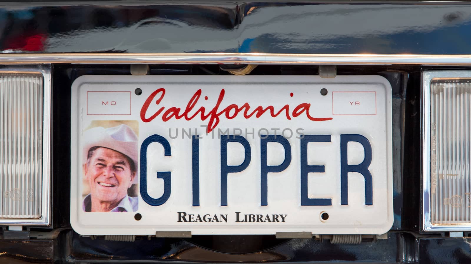 SIMI VALLEY, CA/USA - JANUARY 23, 2016: Ronald Reagan presidential limosine license plate  the Ronald Reagan Presidential Library and Museum.