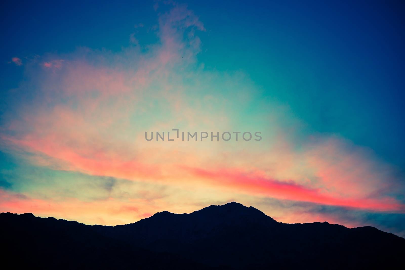 Scenic Mountain Sunset. Mountain Range Silhouette. San Bernardino Mountains, California, USA.