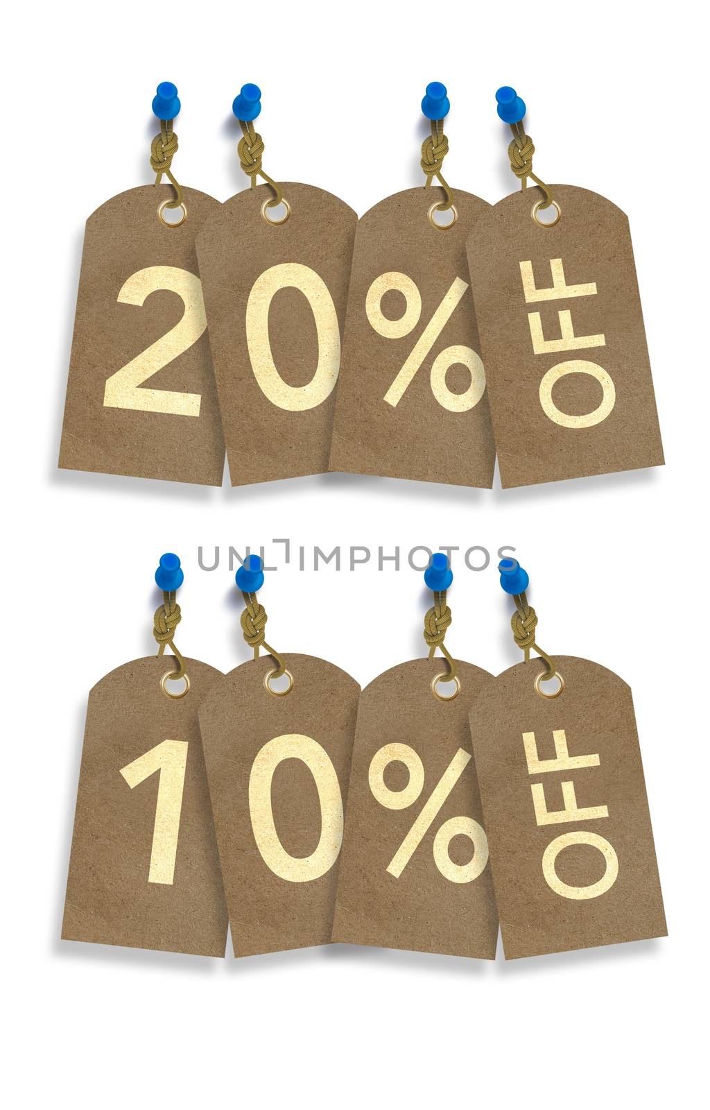 Special Sale Paper Tags Isolated on White. 10% and 20% Off Discount Tags Illustration.