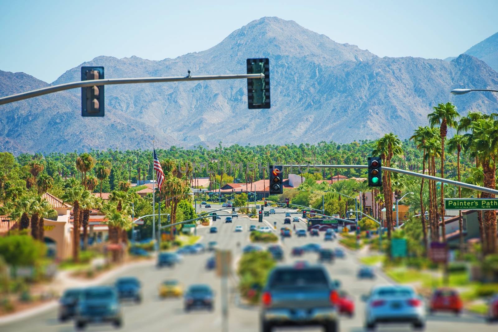 Palm Springs Highway and the Cityscape. Palm Springs, California, United States. Coachella Valley.