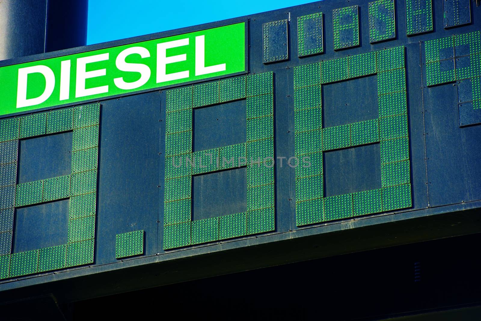 Diesel Fuel Price Gas Station Display Closeup. 