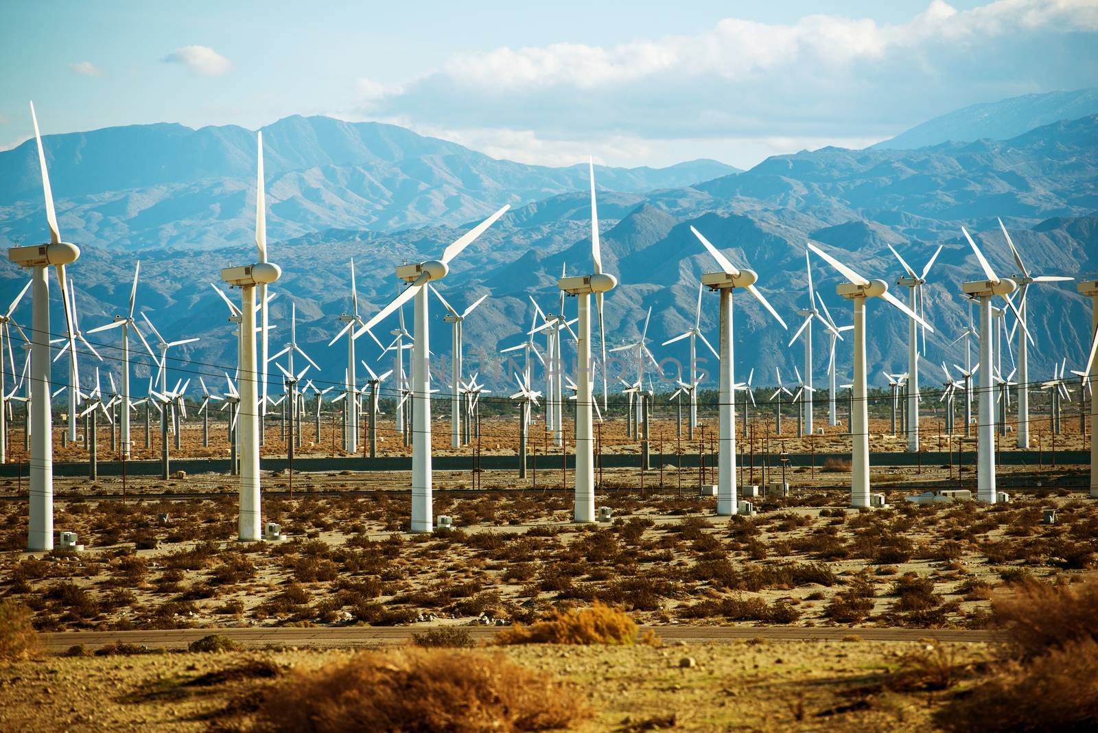 Wind Turbines PowerPlant in California, United States.