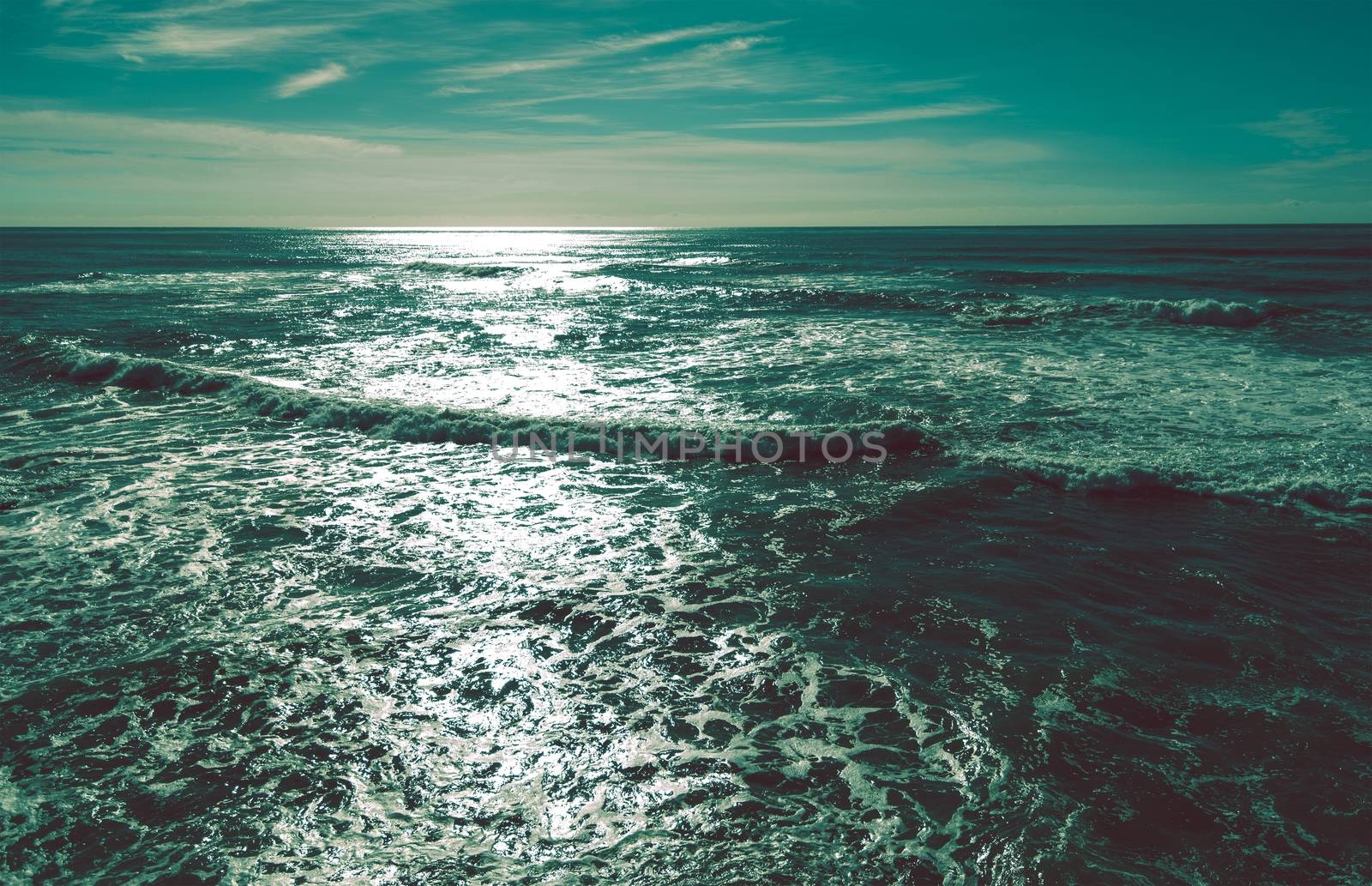 Ocean Scenery in Greenish Color Grading. 